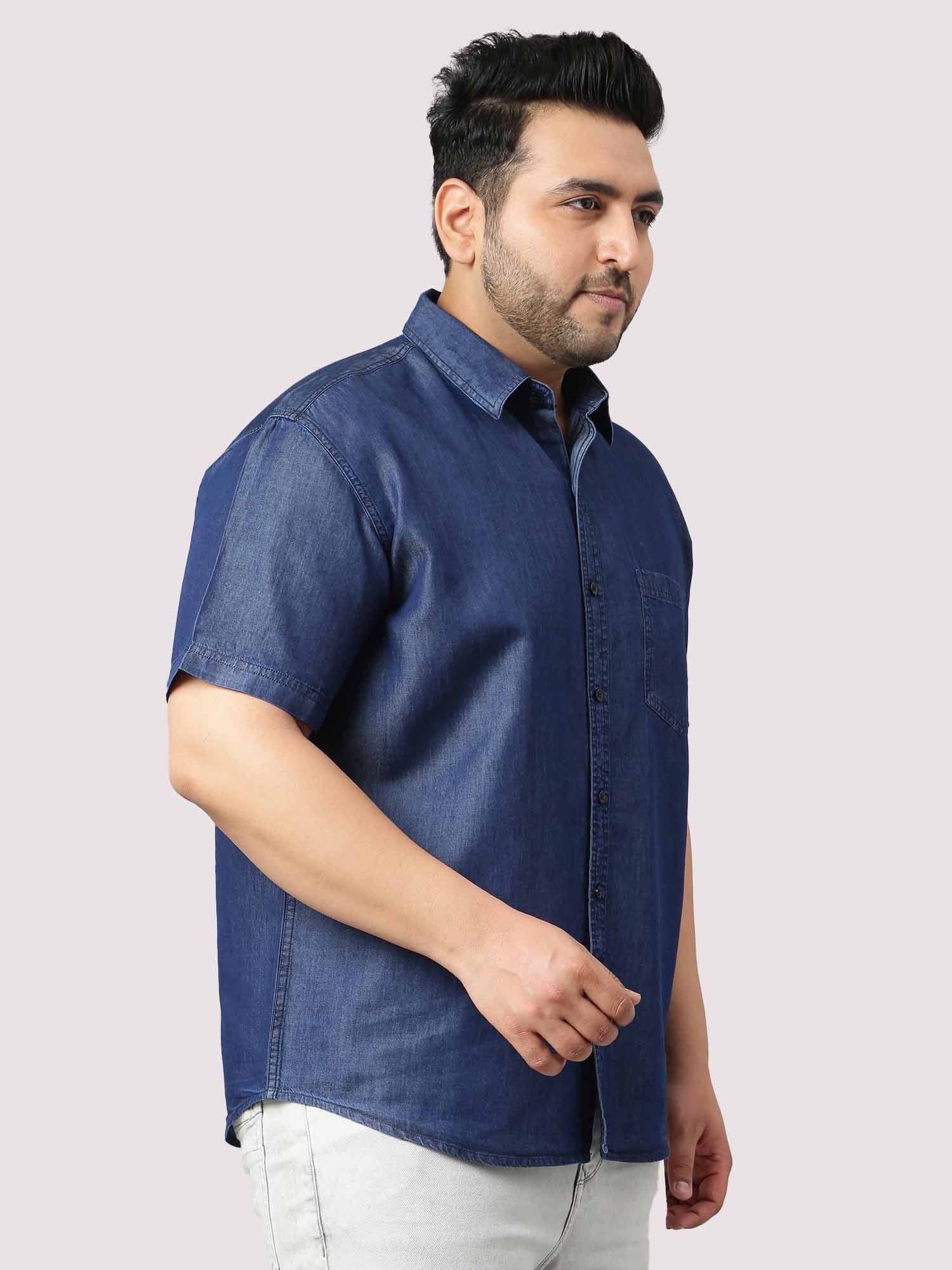 Indigo Denim Single Pocket Half Sleeve Shirt Men's Plus Size - Guniaa Fashions