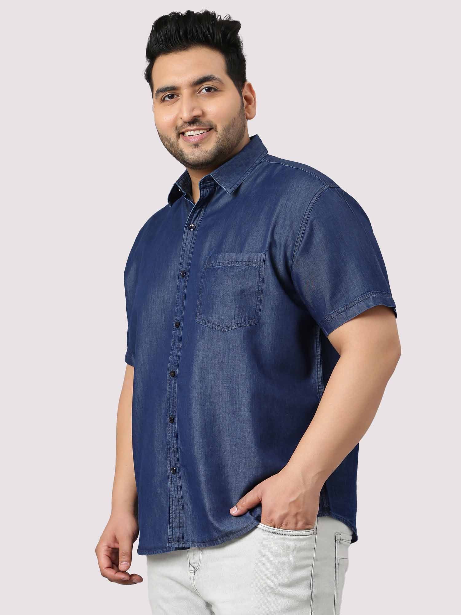 Indigo Denim Single Pocket Half Sleeve Shirt Men's Plus Size - Guniaa Fashions