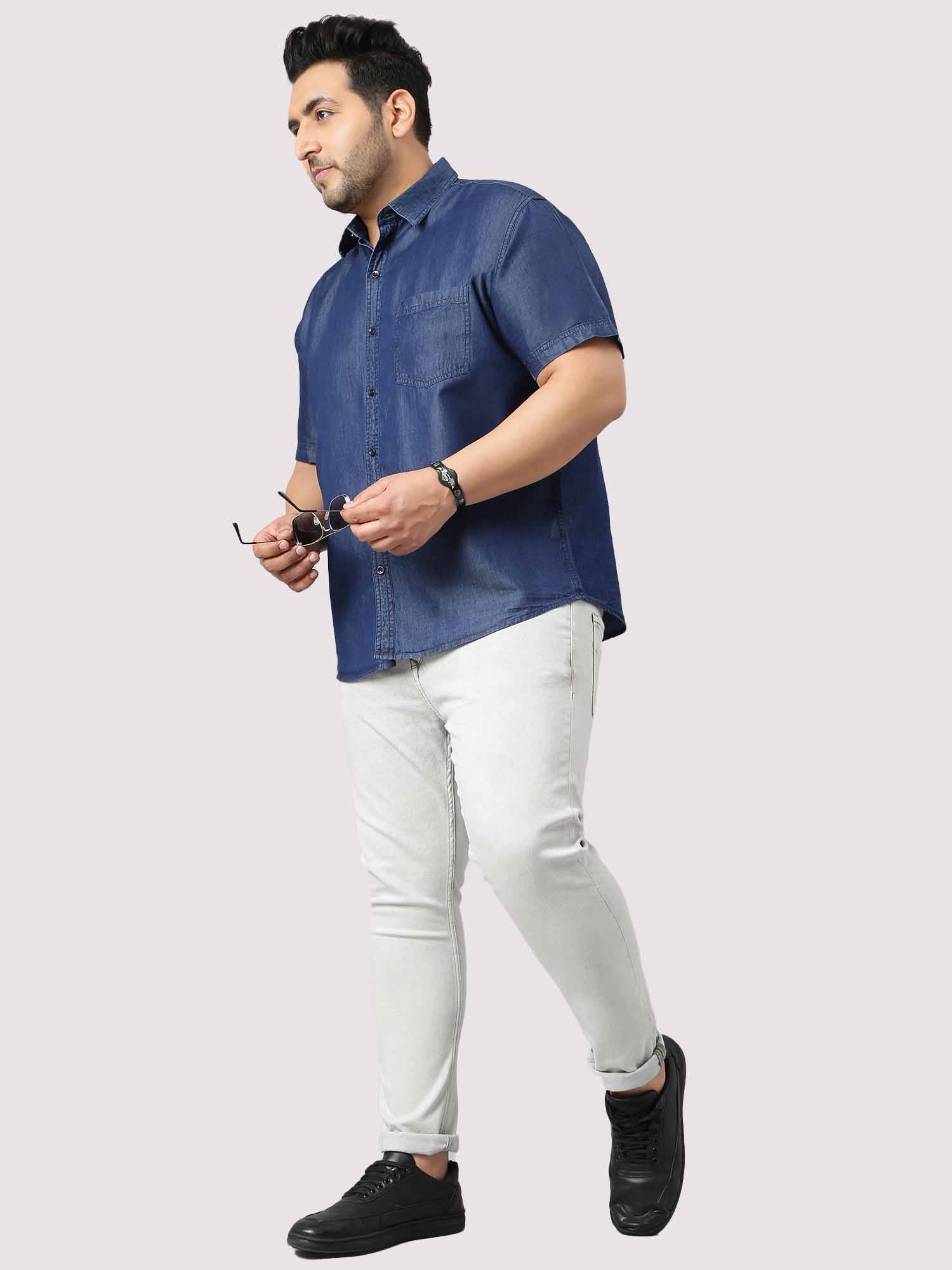 Indigo Denim Single Pocket Half Sleeve Shirt Men's Plus Size - Guniaa Fashions