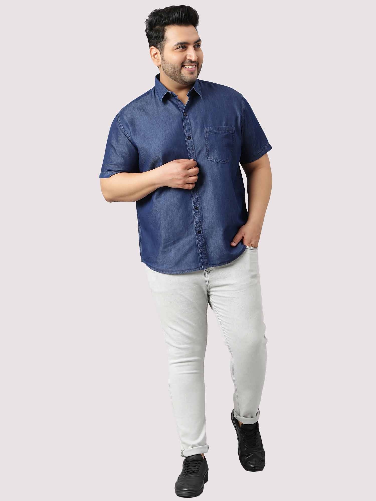 Indigo Denim Single Pocket Half Sleeve Shirt Men's Plus Size - Guniaa Fashions