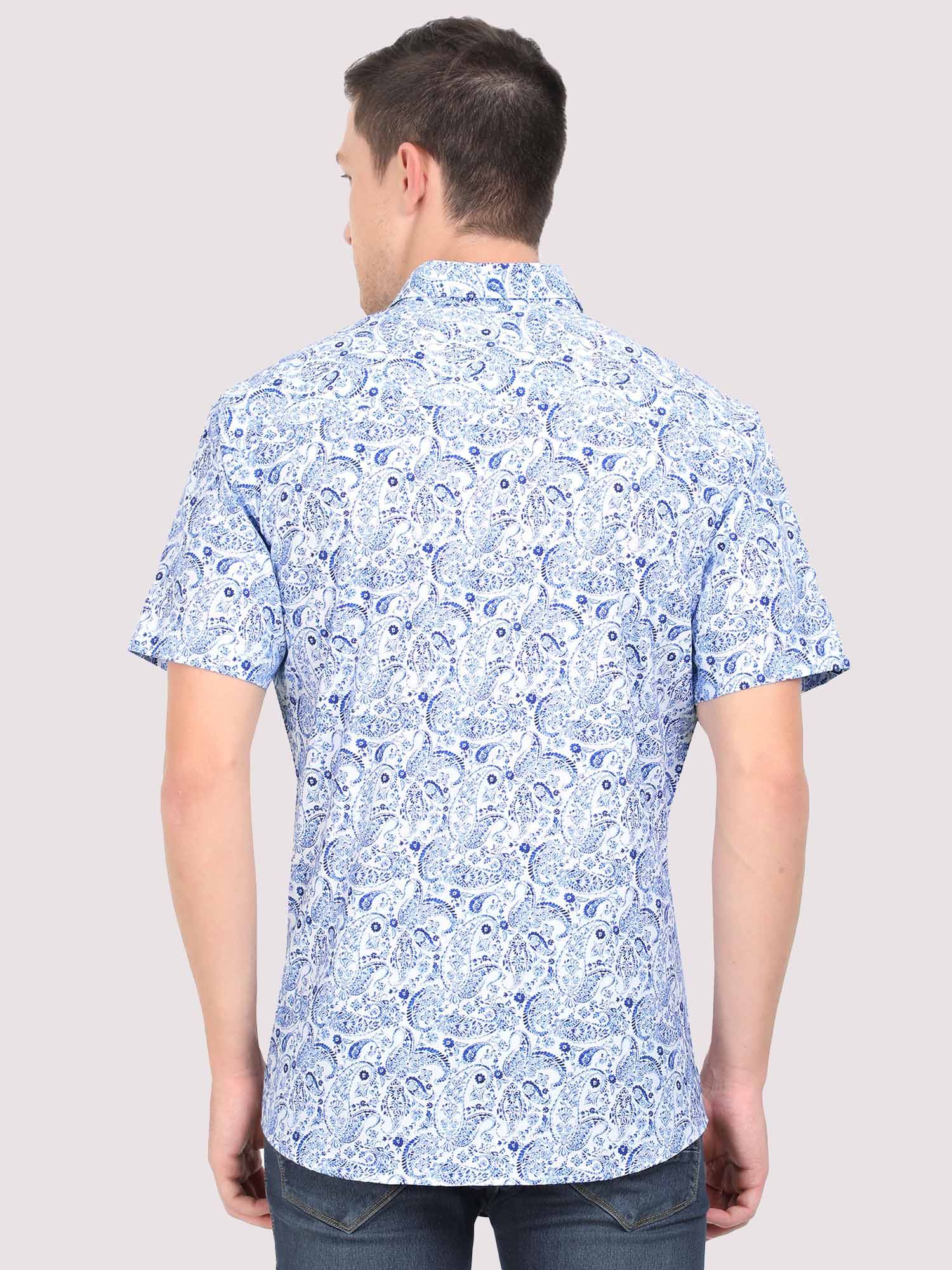 Indigo Paisley Digital Printed Half Shirt - Guniaa Fashions