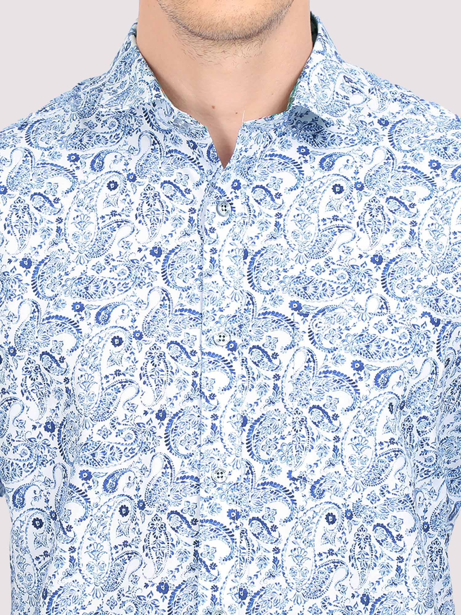 Indigo Paisley Digital Printed Half Shirt - Guniaa Fashions