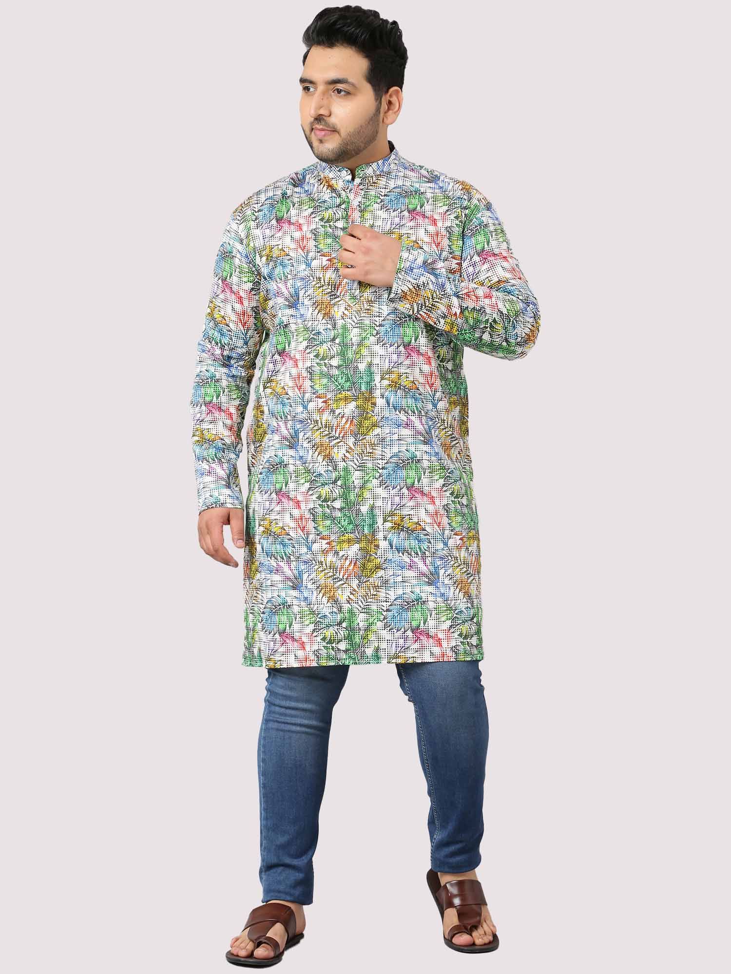 Leaf Matrix Printed Kurta Men's Plus Size - Guniaa Fashions