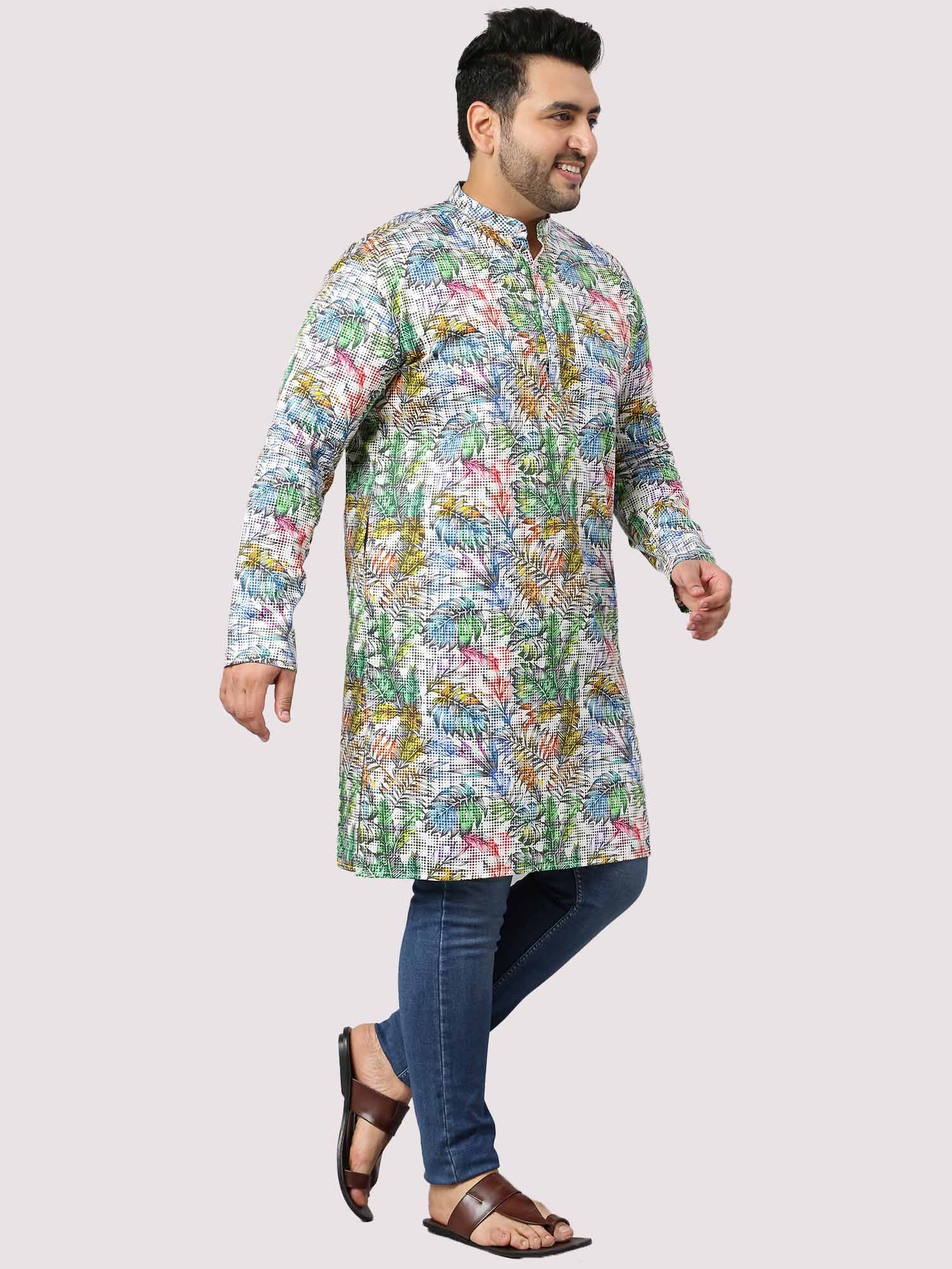 Leaf Matrix Printed Kurta Men's Plus Size - Guniaa Fashions