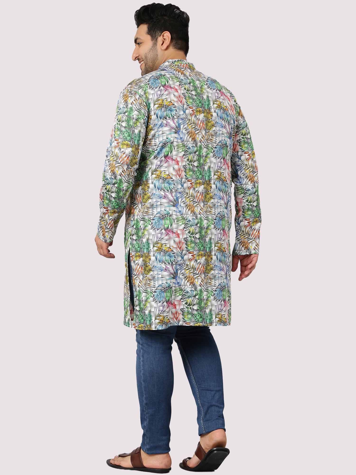 Leaf Matrix Printed Kurta Men's Plus Size - Guniaa Fashions