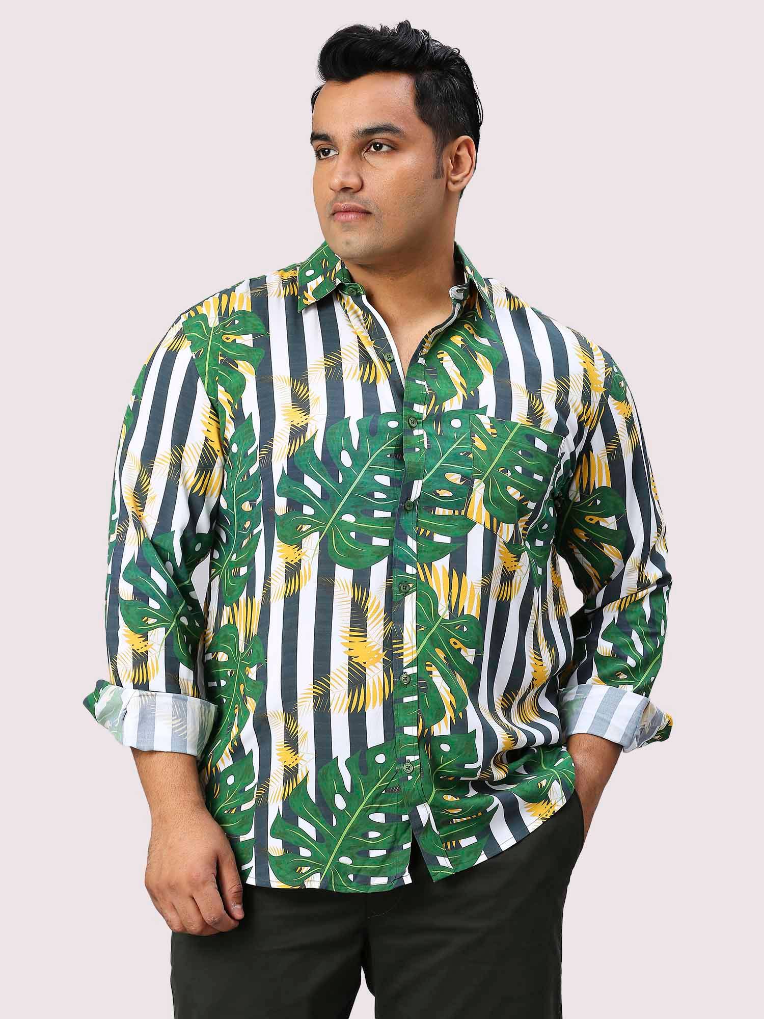 Leaf Stripe Digital Printed Full Sleeve Men's Plus Size Shirt - Guniaa Fashions