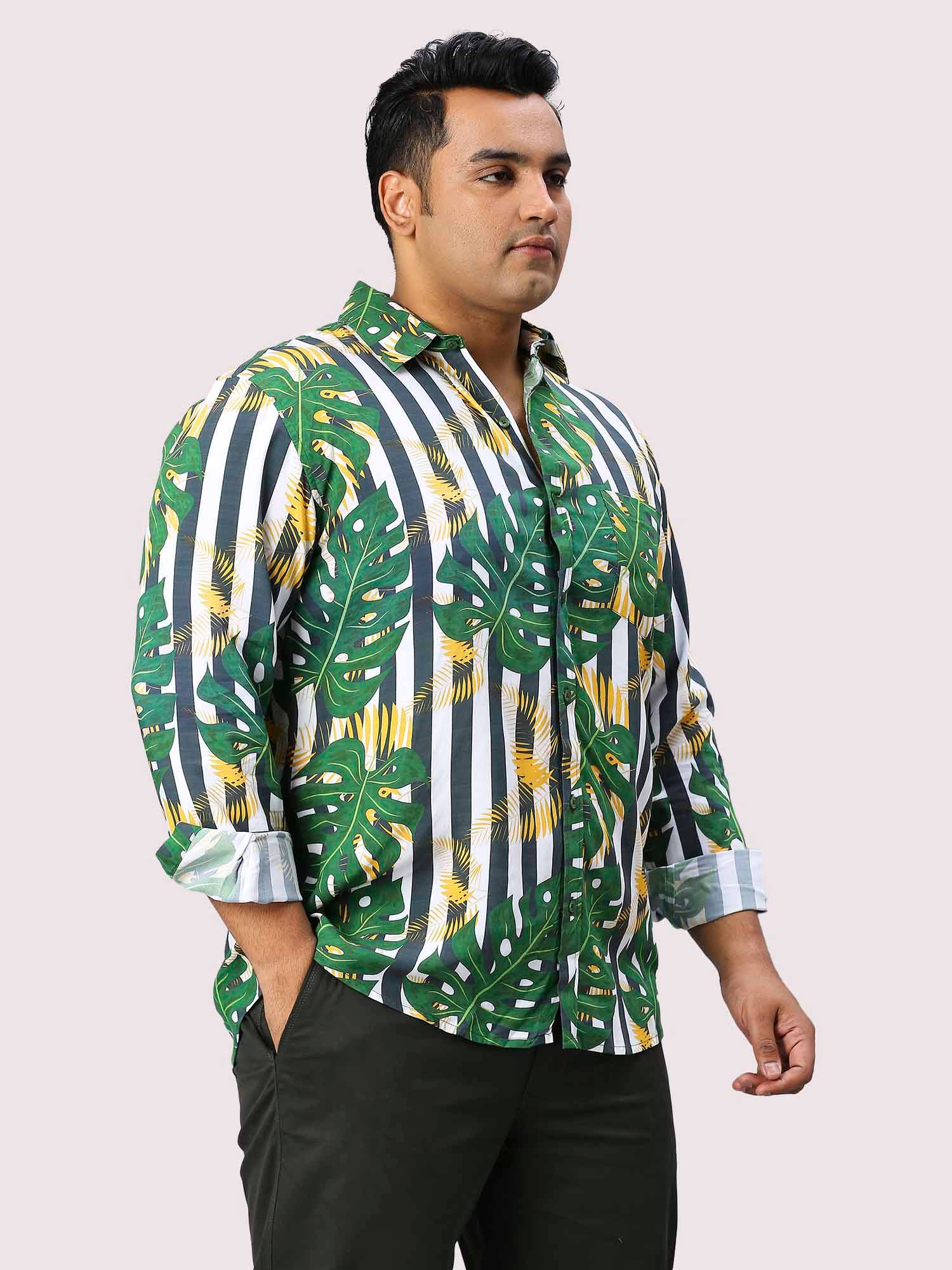 Leaf Stripe Digital Printed Full Sleeve Men's Plus Size Shirt - Guniaa Fashions