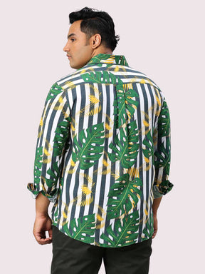 Leaf Stripe Digital Printed Full Sleeve Men's Plus Size Shirt - Guniaa Fashions