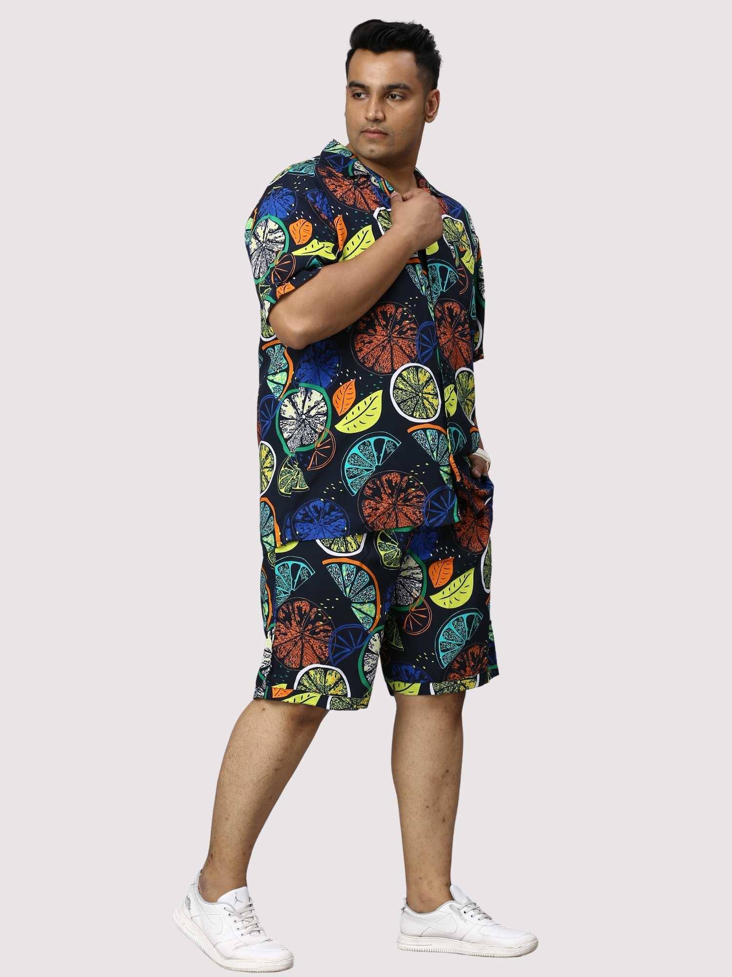 Lemon Burst Digital Printed Half Co-Ords Men's Plus Size - Guniaa Fashions