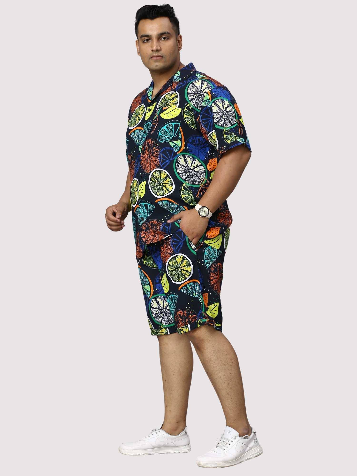 Lemon Burst Digital Printed Half Co-Ords Men's Plus Size - Guniaa Fashions