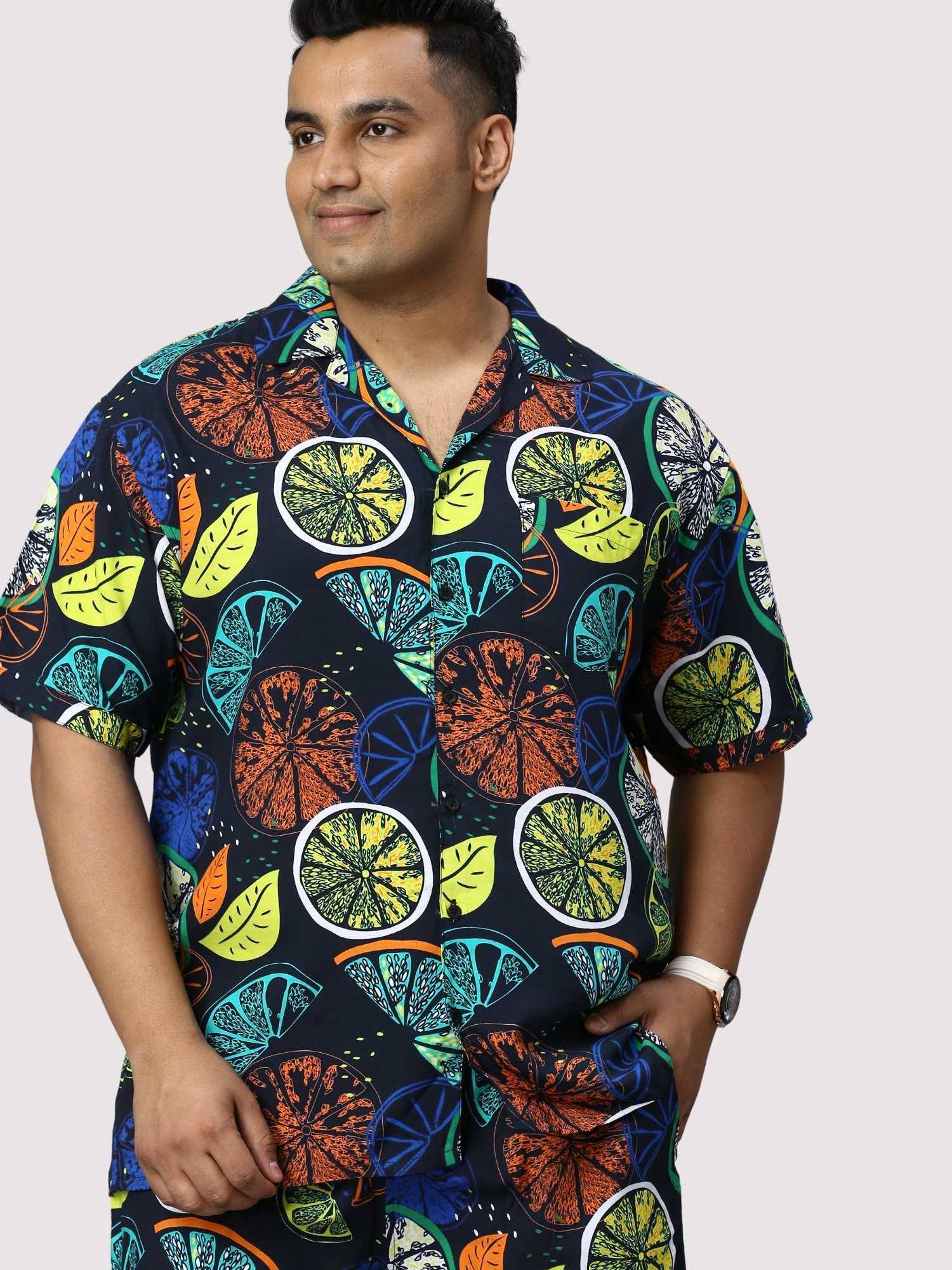 Lemon Burst Digital Printed Half Co-Ords Men's Plus Size - Guniaa Fashions