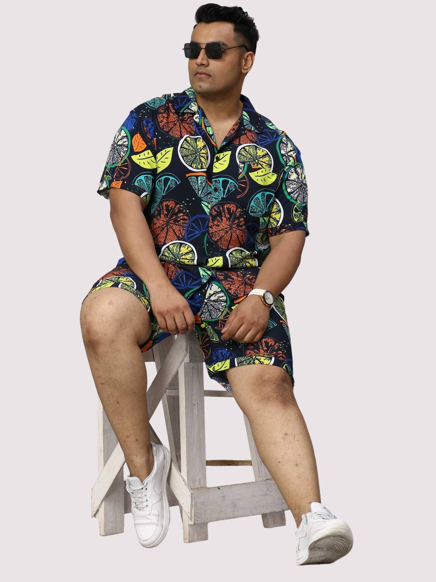 Lemon Burst Digital Printed Half Co-Ords Men's Plus Size - Guniaa Fashions