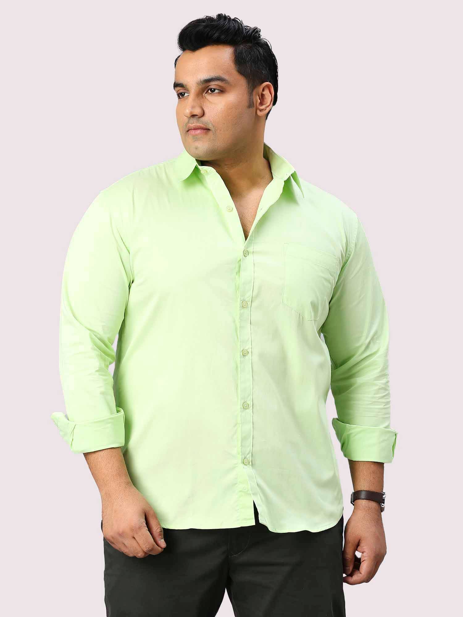 Lemon Green Solid Pure Cotton Full Sleeve Shirt Men's Plus Size - Guniaa Fashions