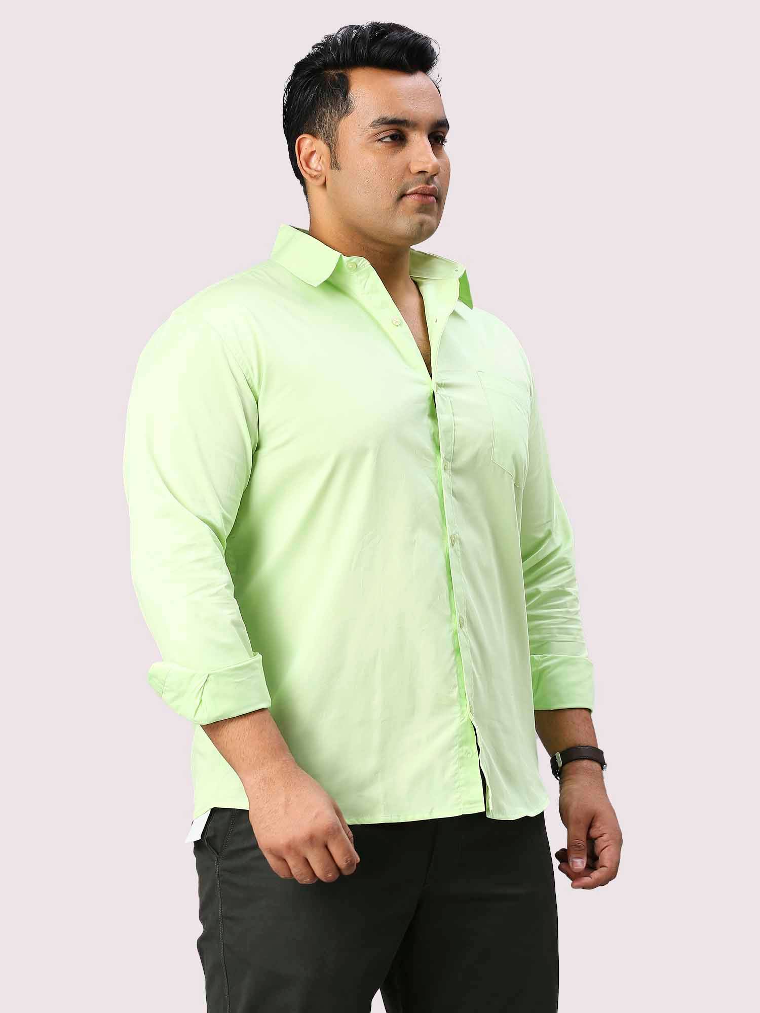 Lemon Green Solid Pure Cotton Full Sleeve Shirt Men's Plus Size - Guniaa Fashions