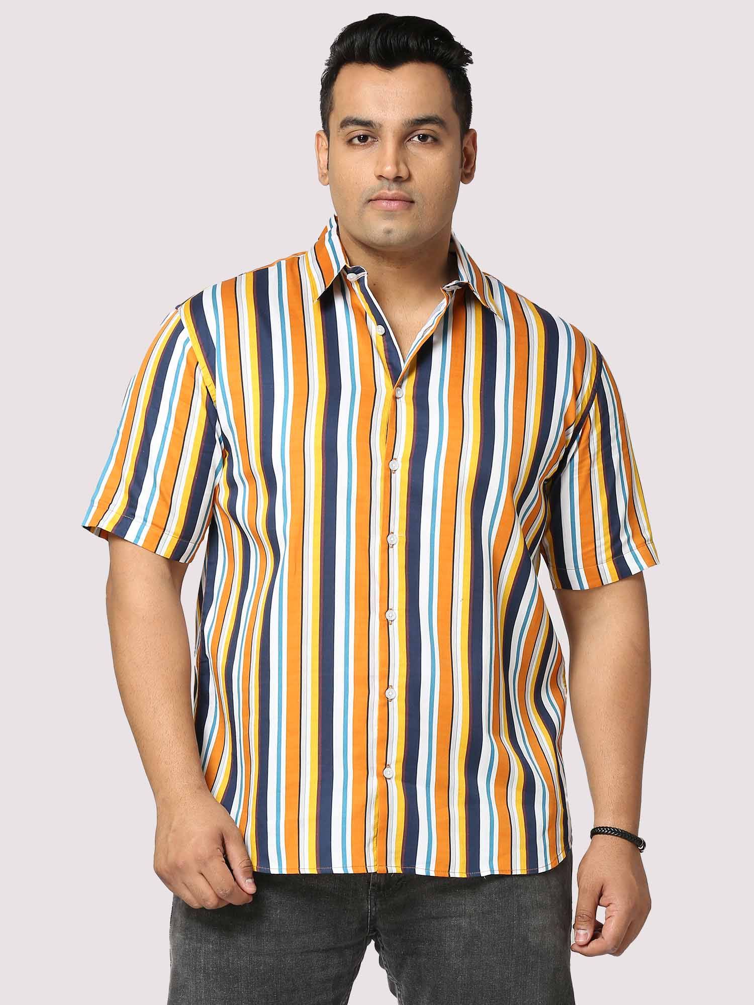 Lemon Stripes Digital Printed Half Shirt Men's Plus Size - Guniaa Fashions