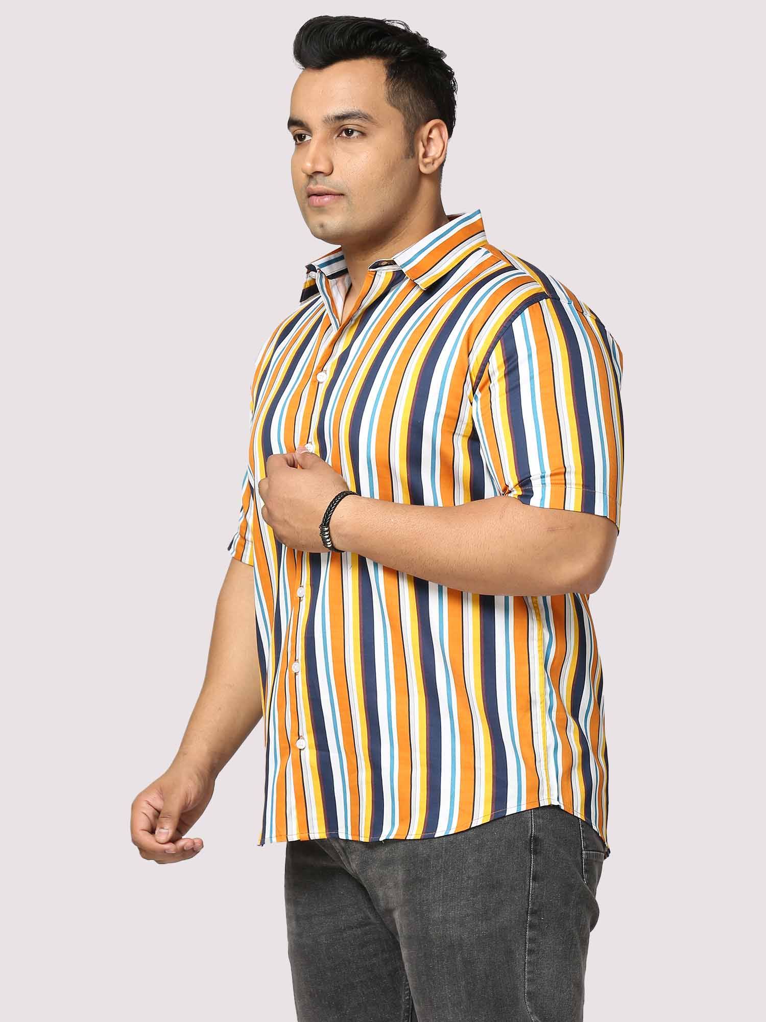 Lemon Stripes Digital Printed Half Shirt Men's Plus Size - Guniaa Fashions