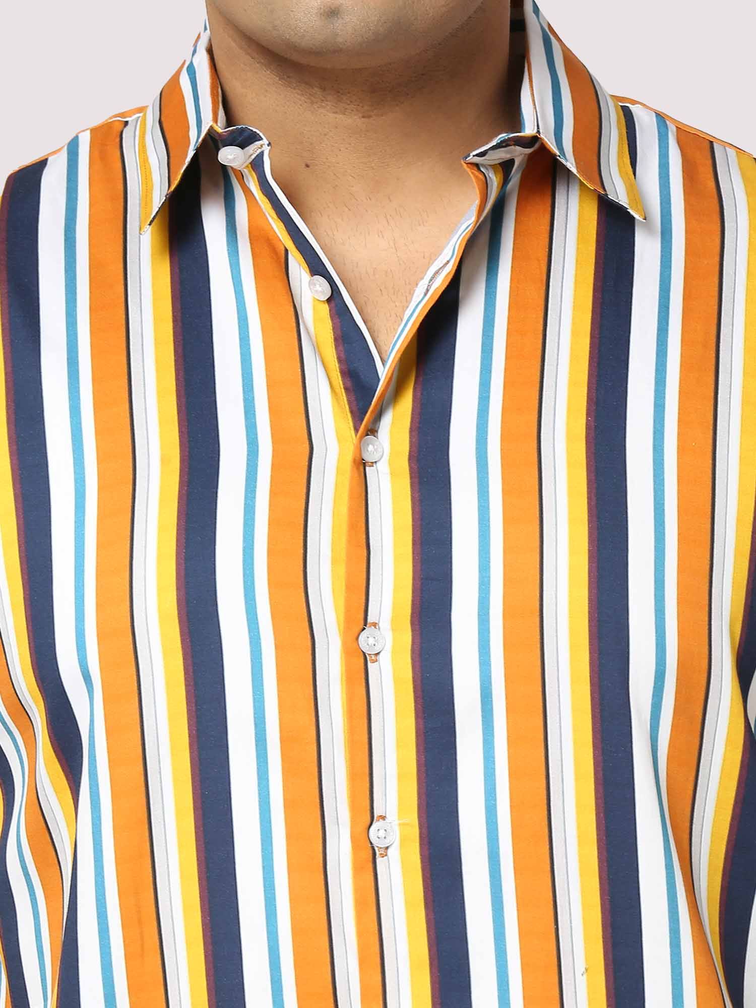 Lemon Stripes Digital Printed Half Shirt Men's Plus Size - Guniaa Fashions