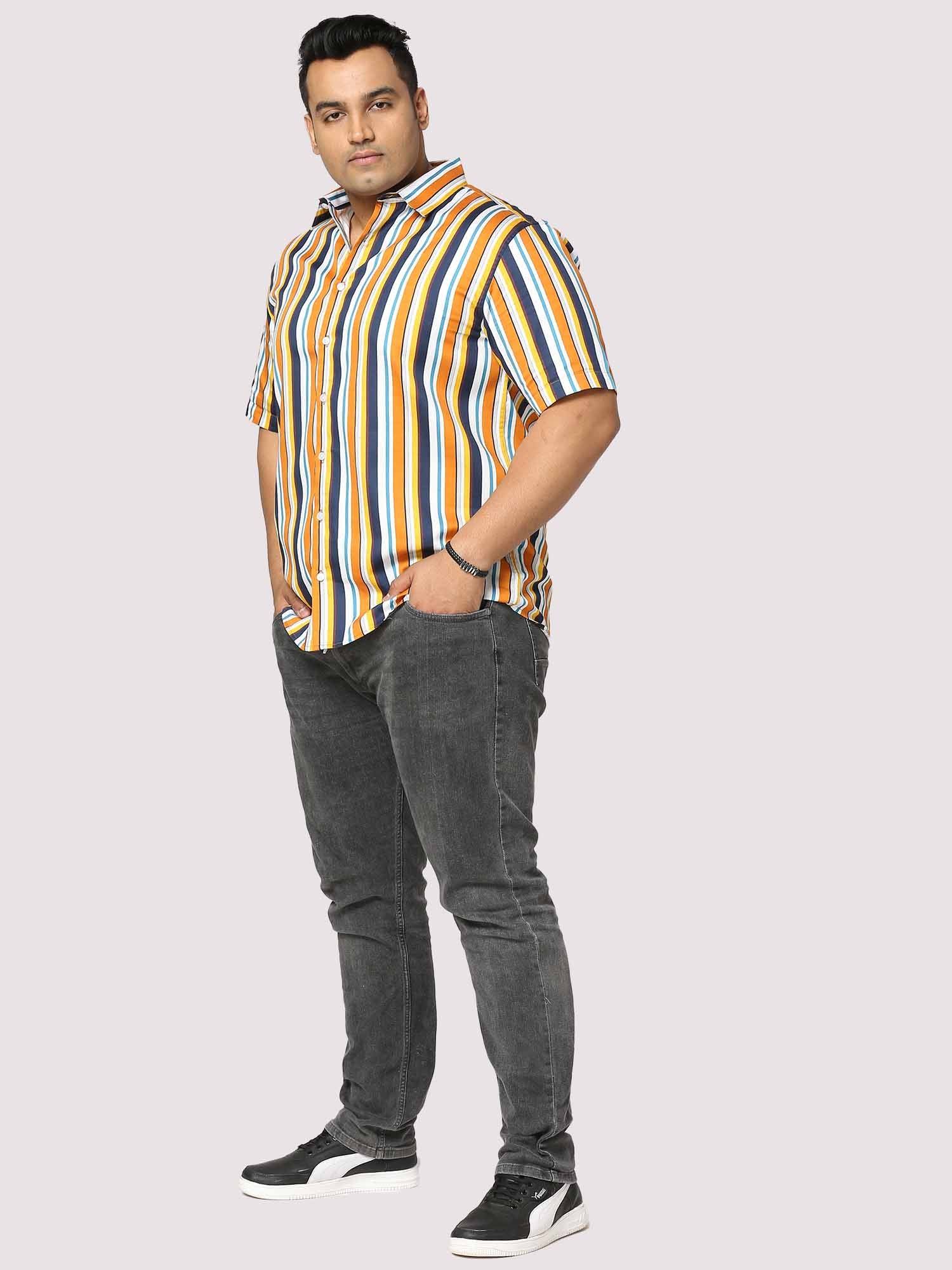 Lemon Stripes Digital Printed Half Shirt Men's Plus Size - Guniaa Fashions