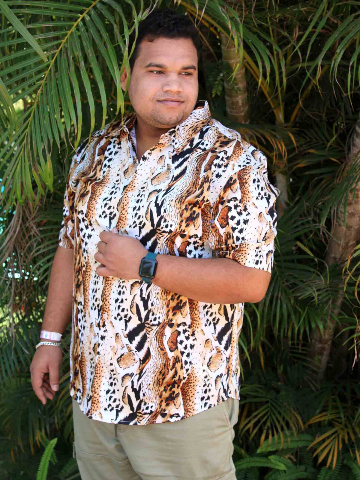 Leopard Digital Printed Half Shirt Men's Plus Size - Guniaa Fashions