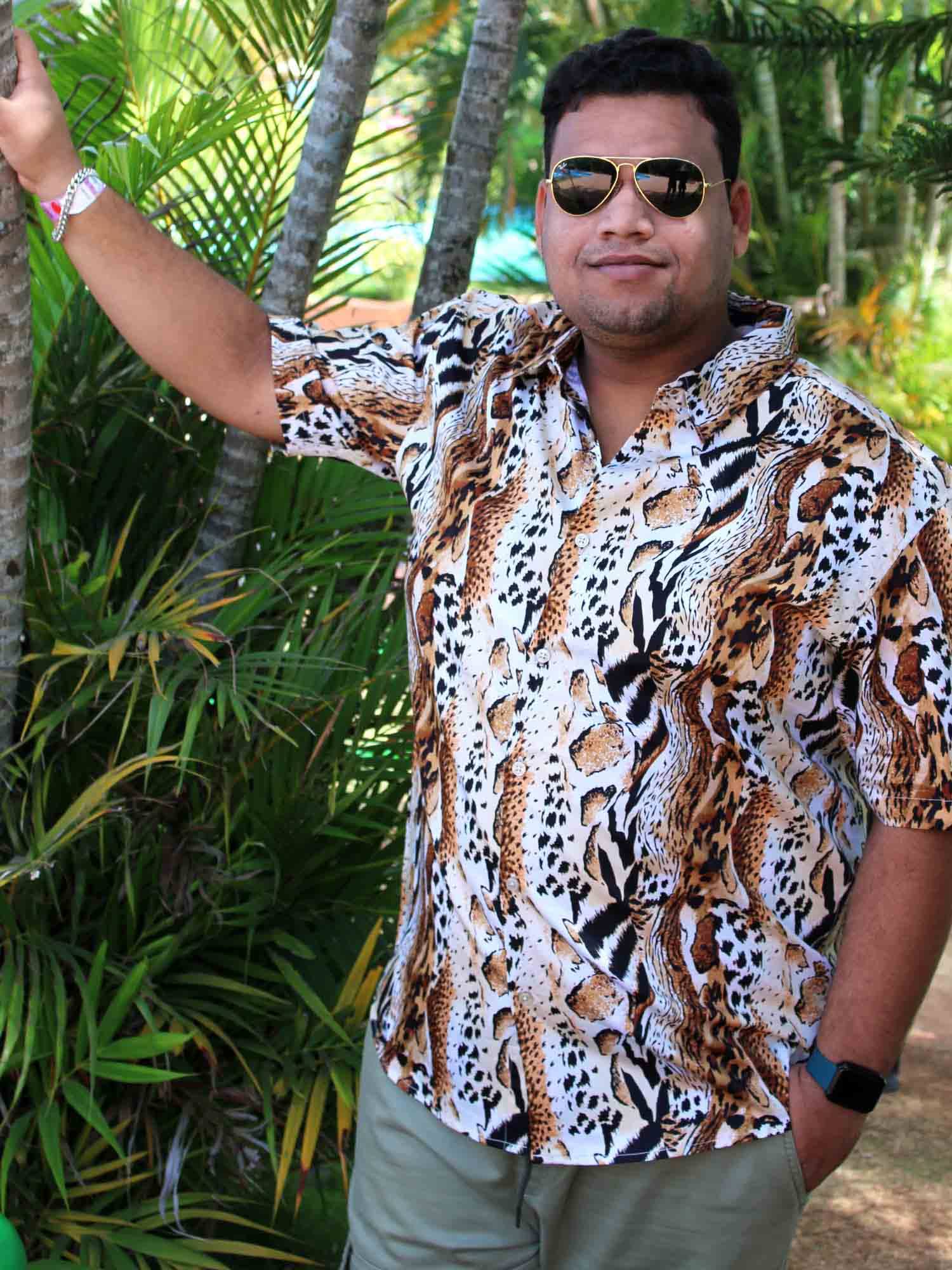 Leopard Digital Printed Half Shirt Men's Plus Size - Guniaa Fashions