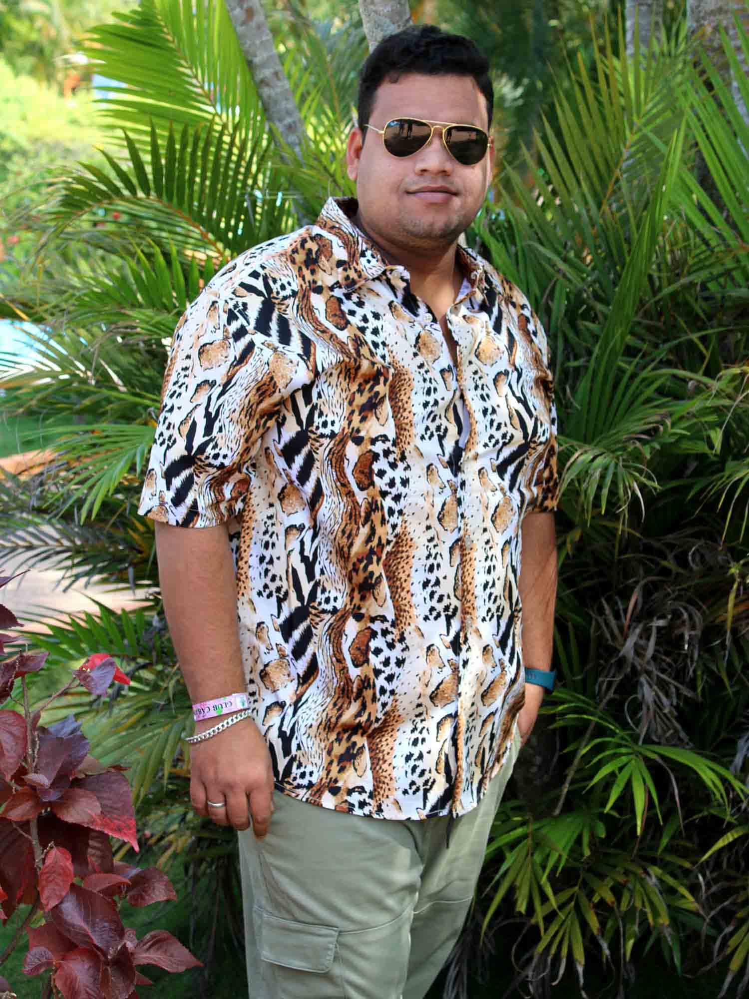 Leopard Digital Printed Half Shirt Men's Plus Size - Guniaa Fashions