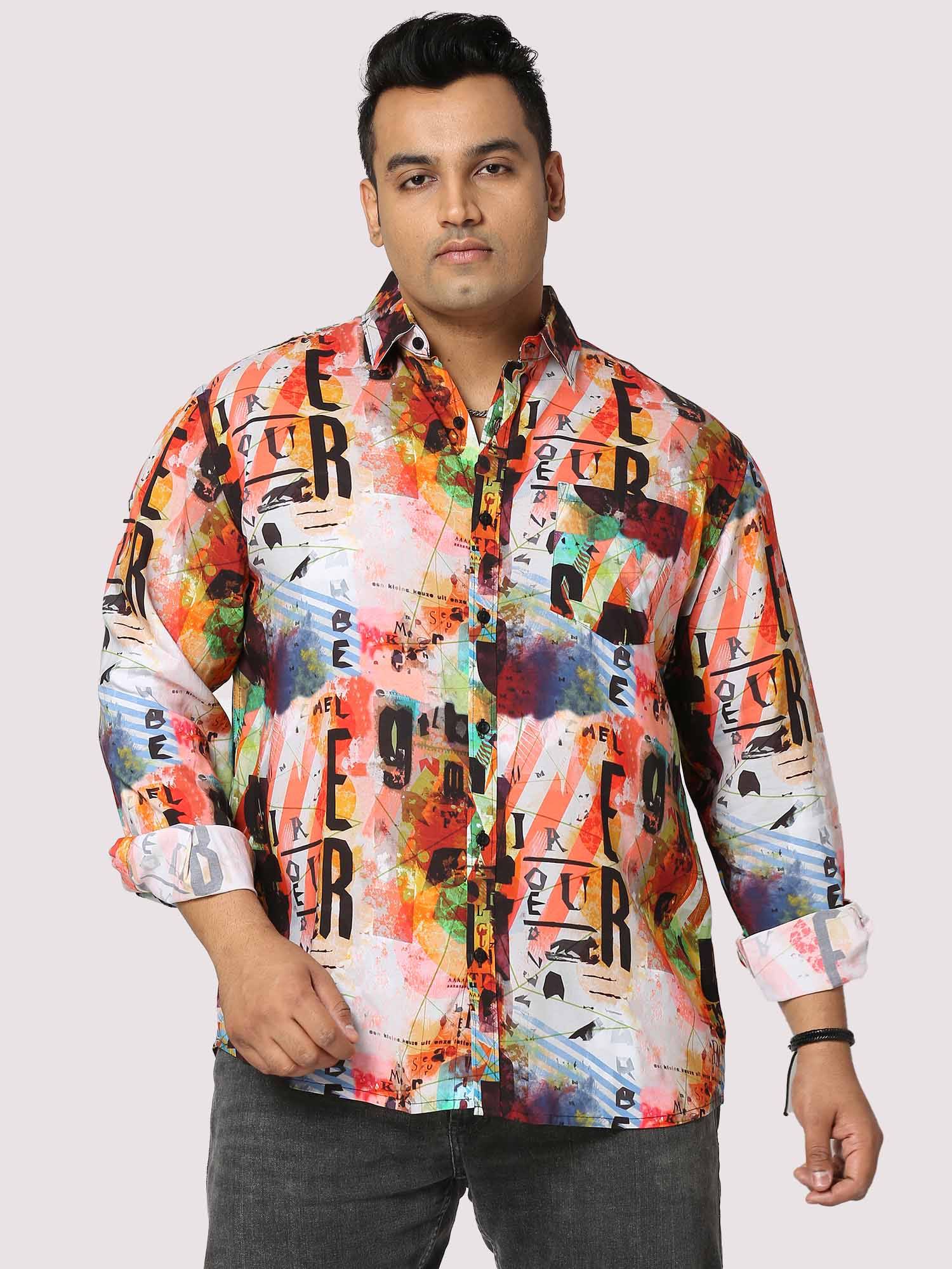 Letter Blaze Digital Printed Full Sleeve Men's Plus Size - Guniaa Fashions