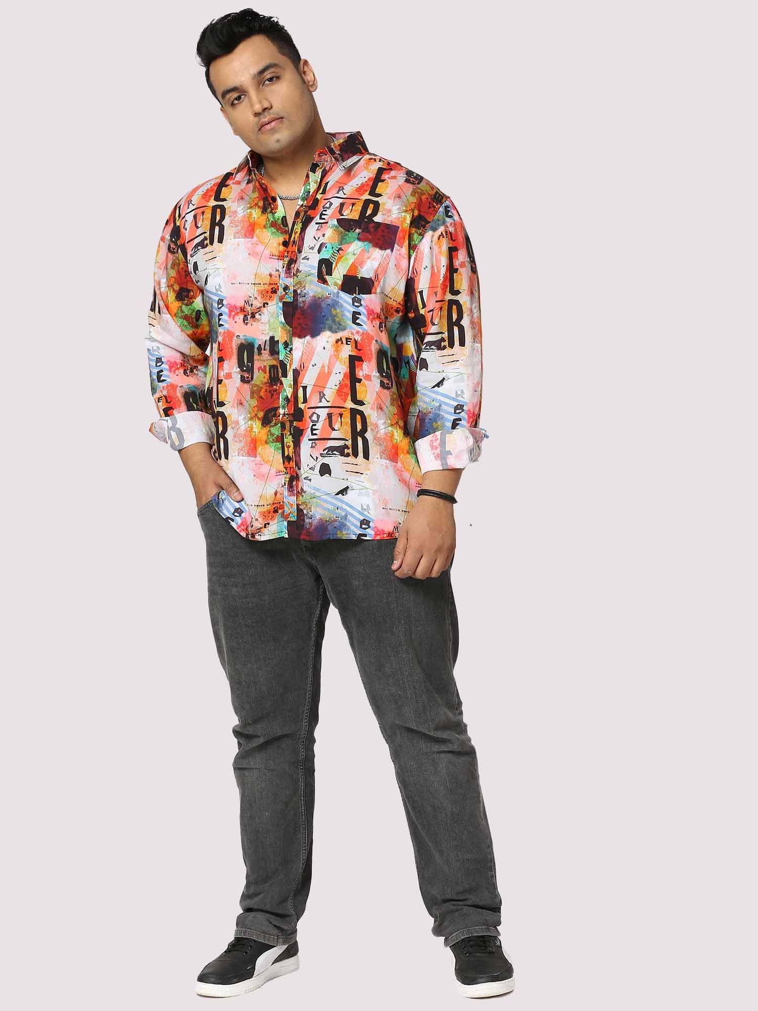 Letter Blaze Digital Printed Full Sleeve Men's Plus Size - Guniaa Fashions