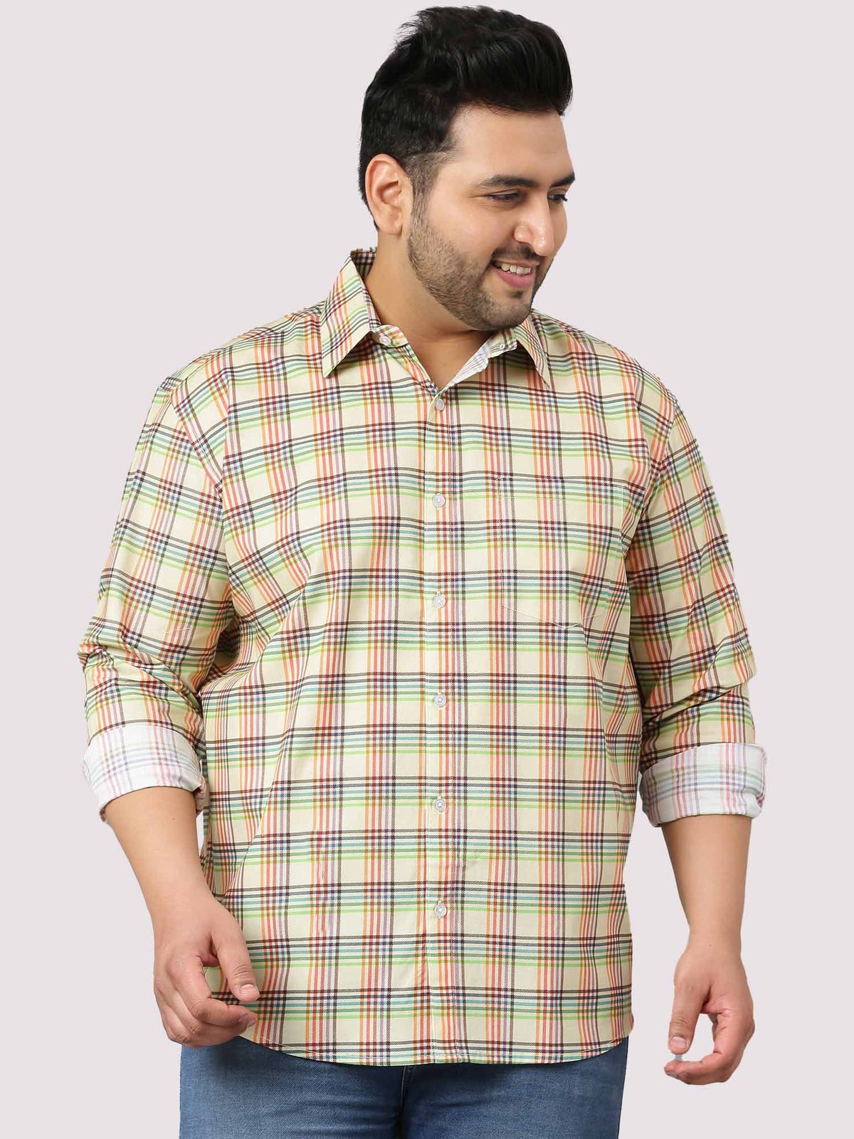 Light and Bright Yellow Checks Shirts Men's Plus Size - Guniaa Fashions