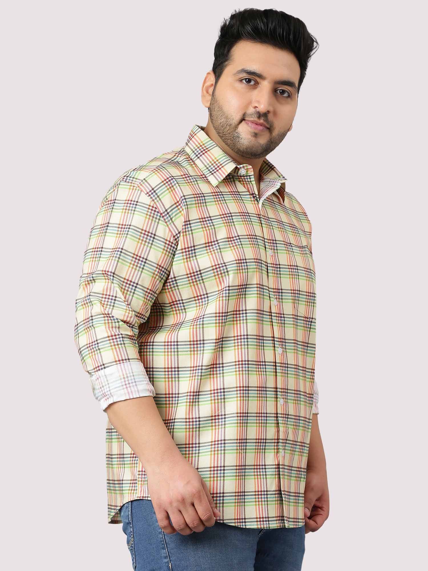 Light and Bright Yellow Checks Shirts Men's Plus Size - Guniaa Fashions