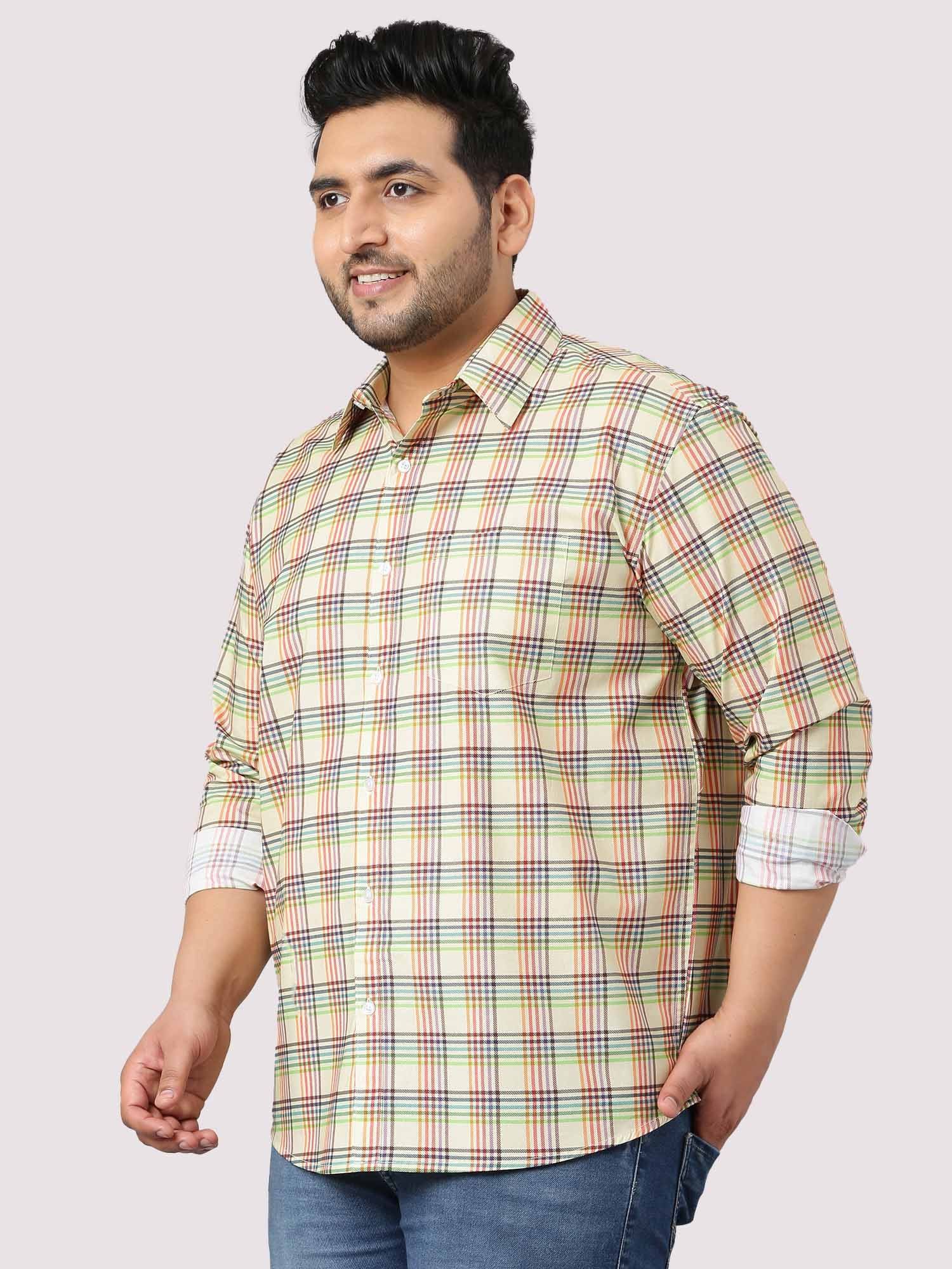 Light and Bright Yellow Checks Shirts Men's Plus Size - Guniaa Fashions