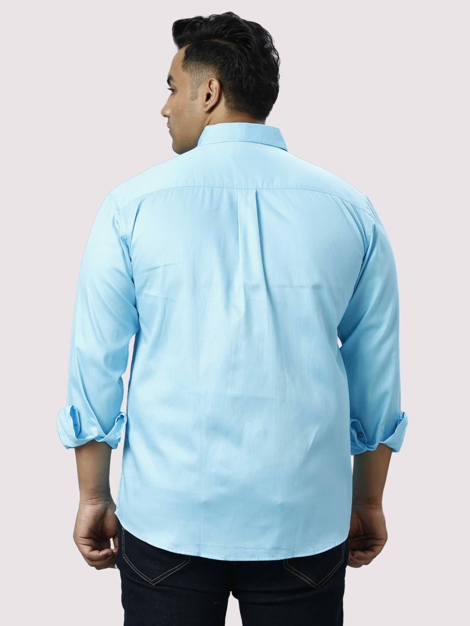 Light Blue Pure Cotton Double Pocket Full Sleeve Shirt Men's Plus Size - Guniaa Fashions