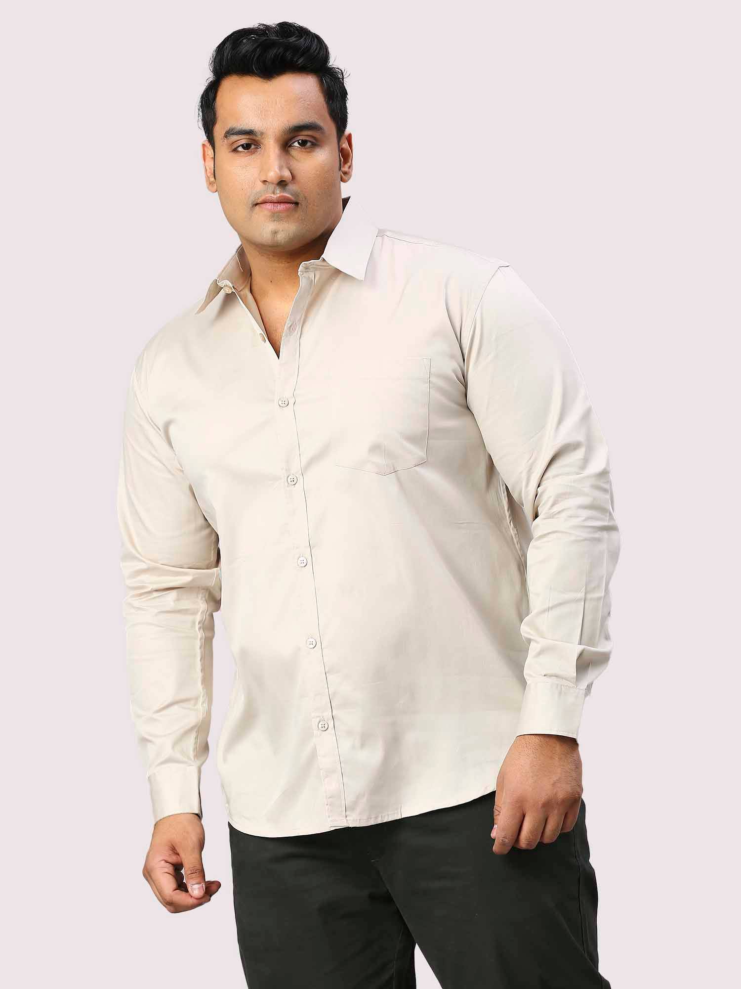 Light Cream Pure Cotton Full Sleeve Shirt Men's Plus Size - Guniaa Fashions