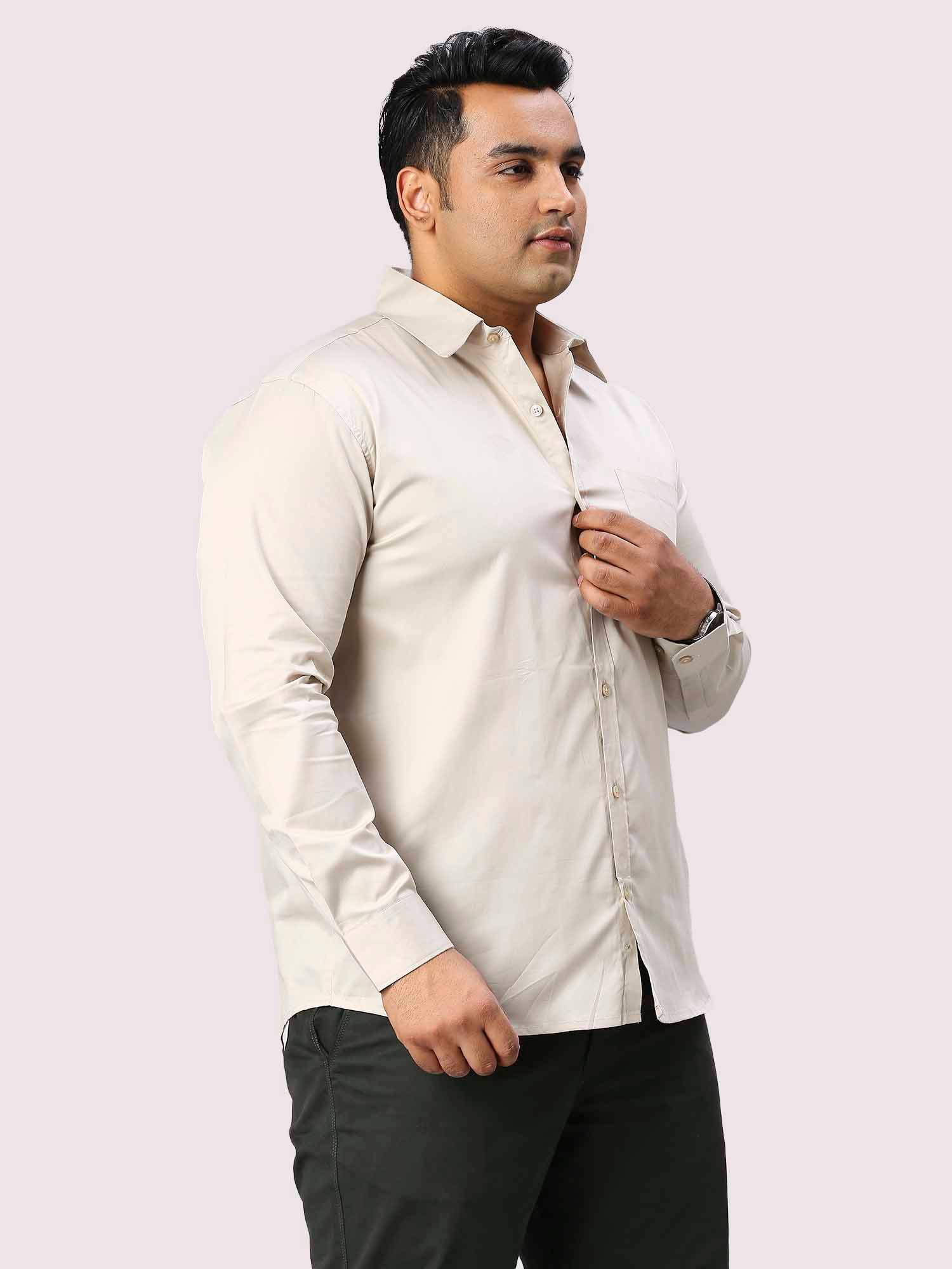 Light Cream Pure Cotton Full Sleeve Shirt Men's Plus Size - Guniaa Fashions