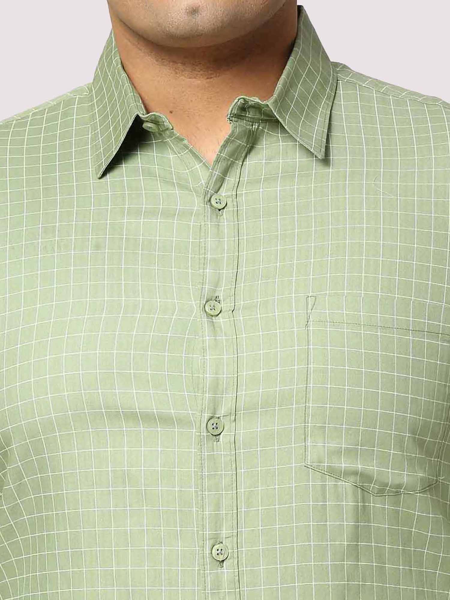 Light Green Checkered Full Shirt Men's Plus Size - Guniaa Fashions