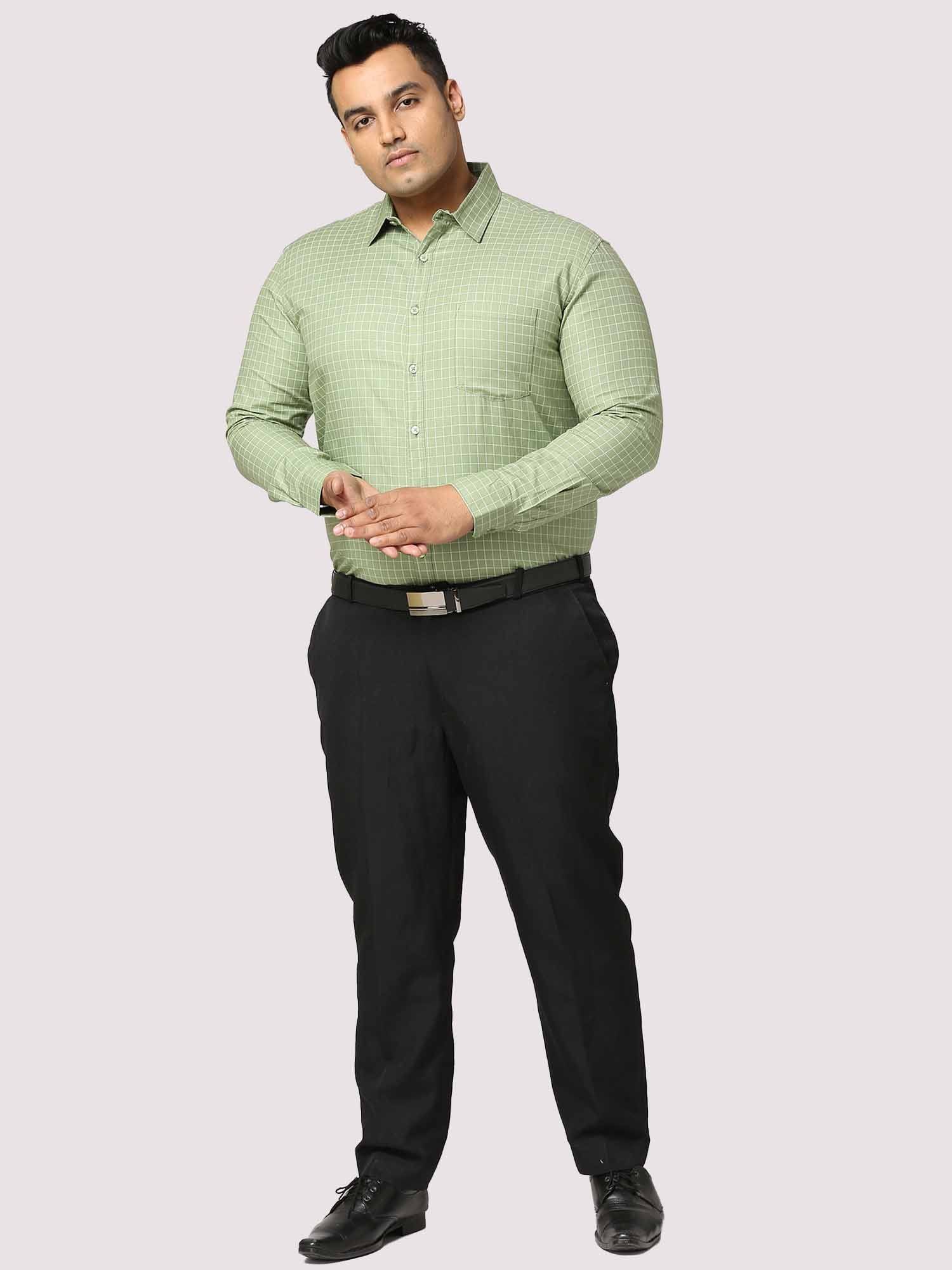 Light Green Checkered Full Shirt Men's Plus Size - Guniaa Fashions