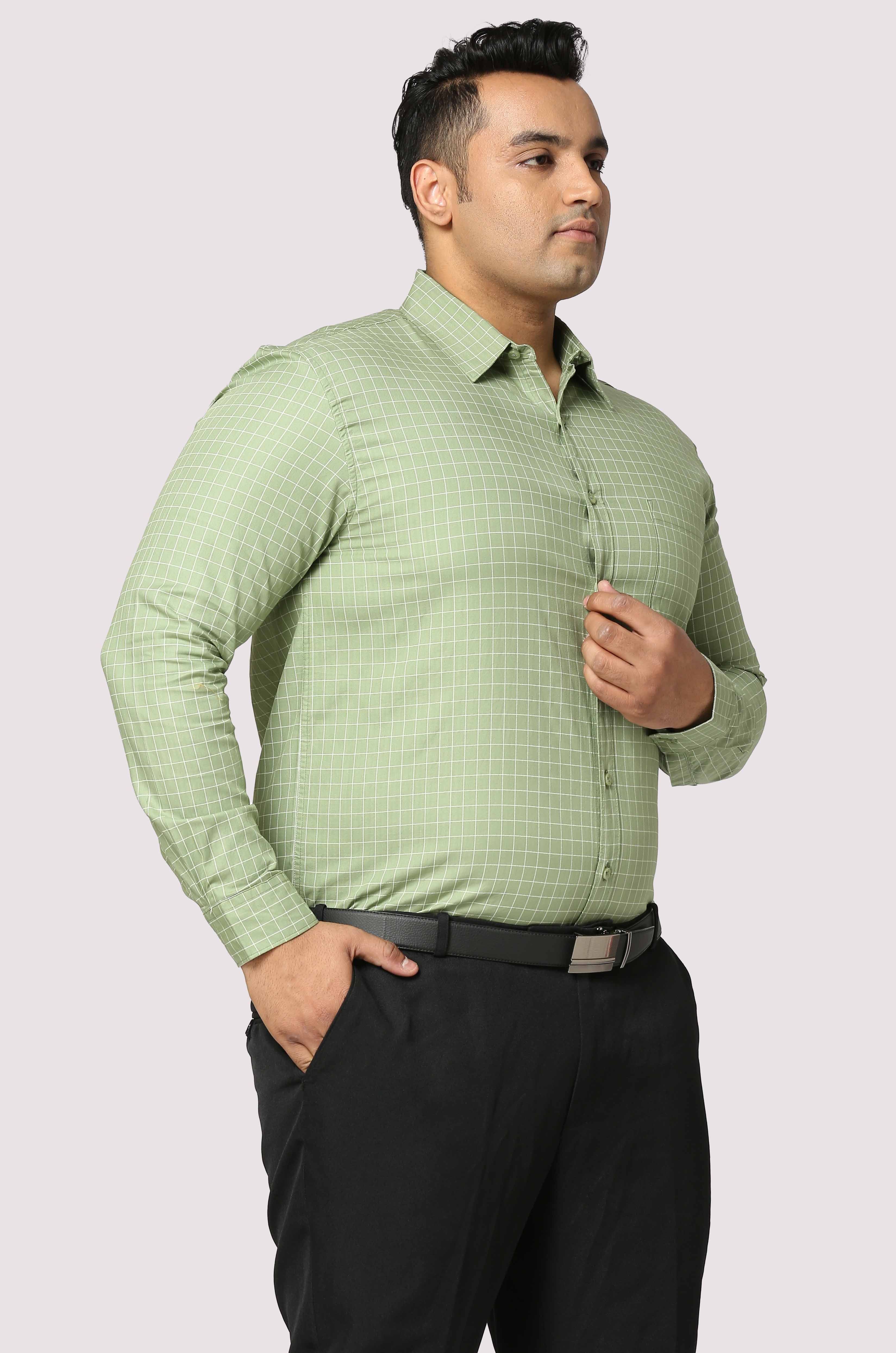 Light Green Checkered Full Shirt Men's Plus Size - Guniaa Fashions