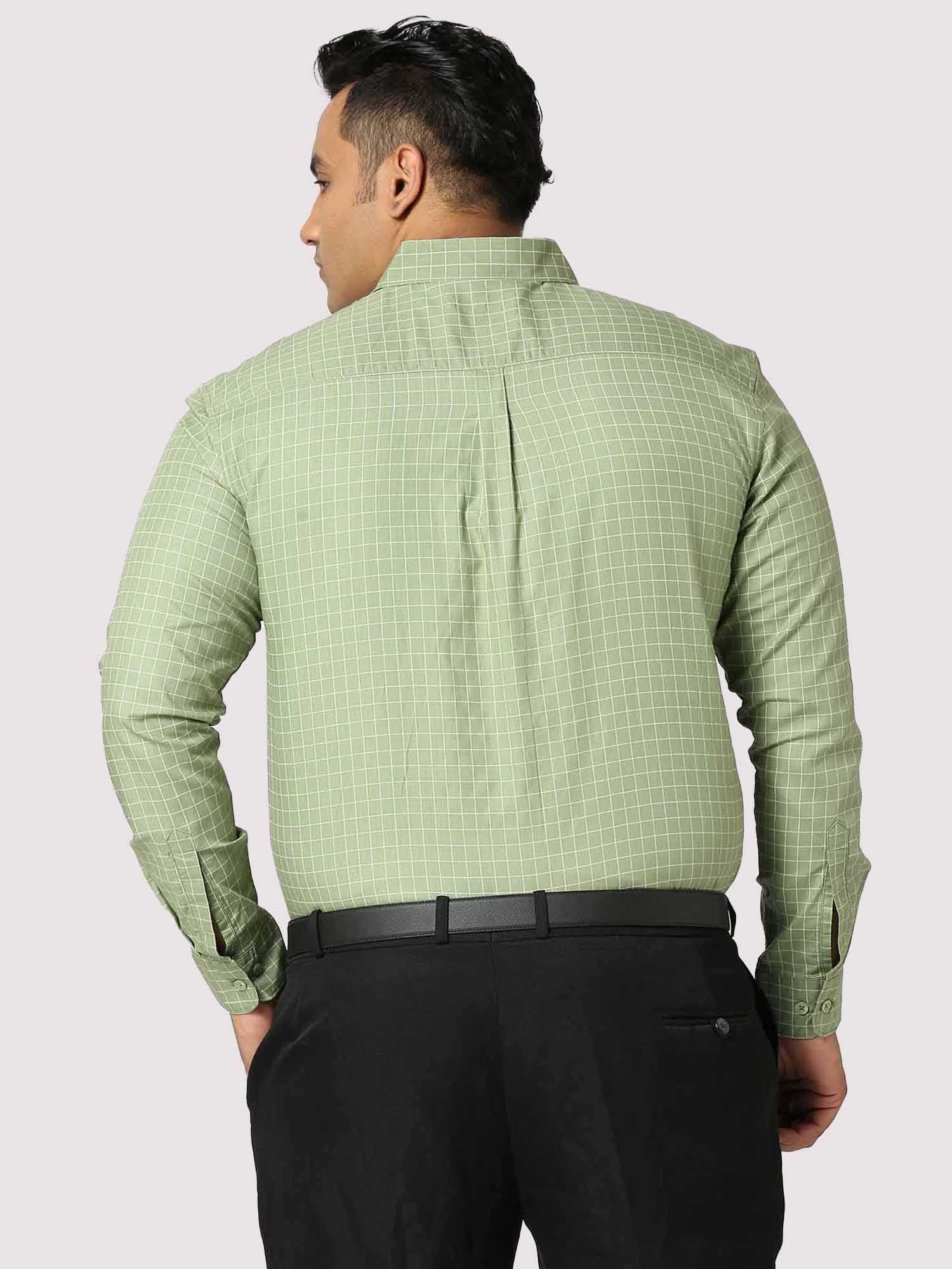 Light Green Checkered Full Shirt Men's Plus Size - Guniaa Fashions