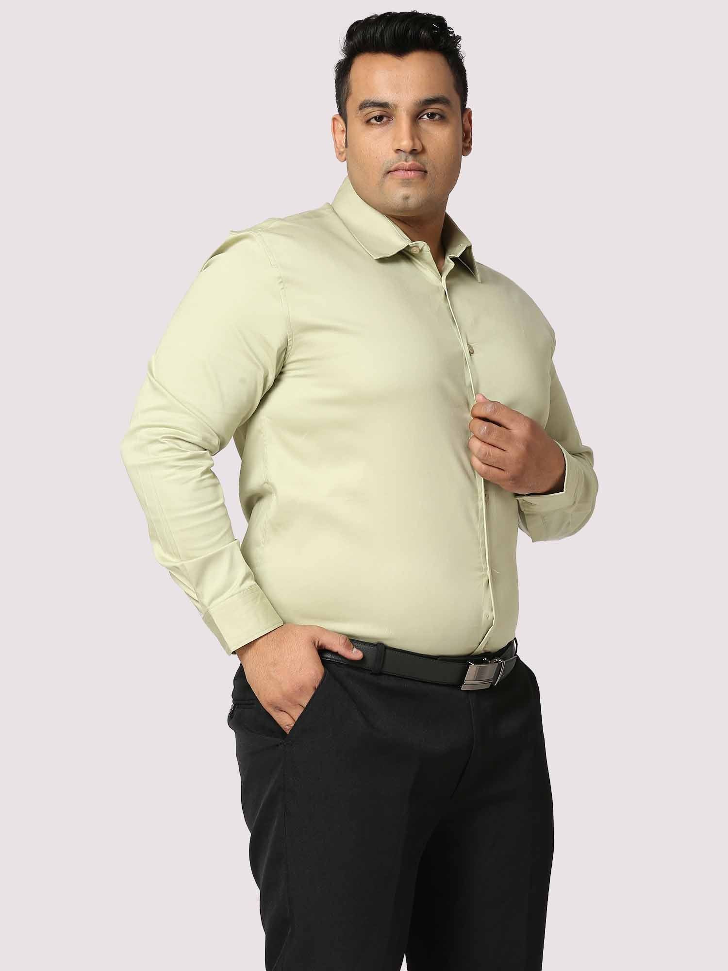 Light Green Solid Stretchable Cotton Shirt Men's Plus Size - Guniaa Fashions