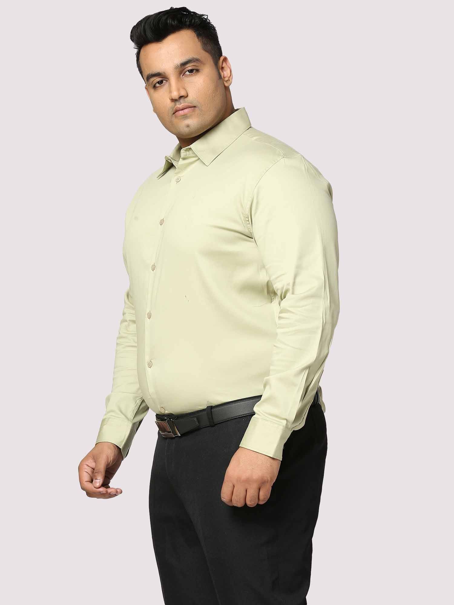 Light Green Solid Stretchable Cotton Shirt Men's Plus Size - Guniaa Fashions