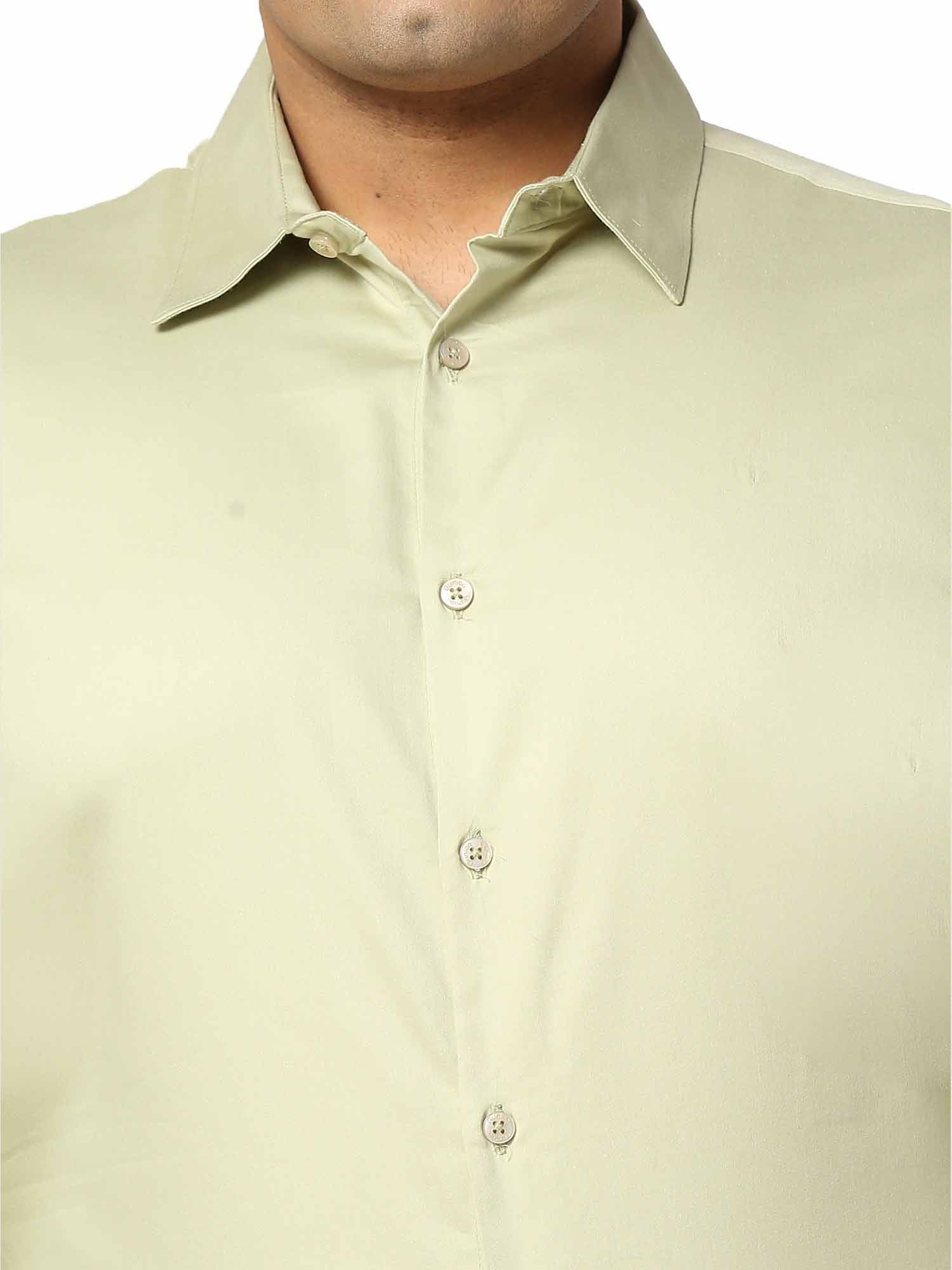 Light Green Solid Stretchable Cotton Shirt Men's Plus Size - Guniaa Fashions