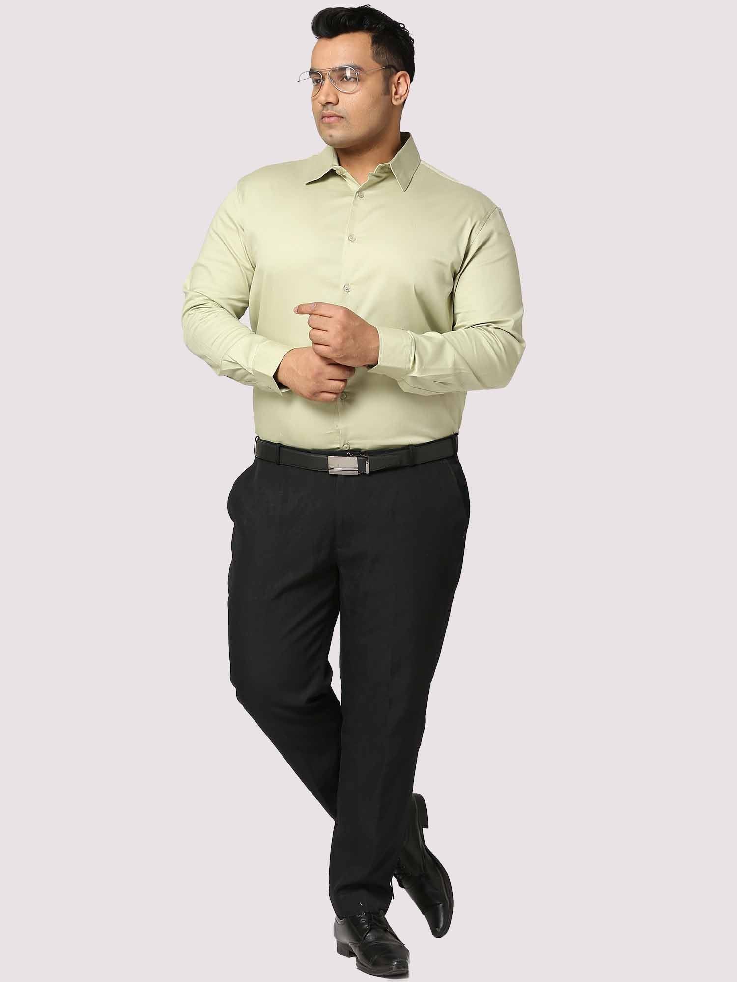 Light Green Solid Stretchable Cotton Shirt Men's Plus Size - Guniaa Fashions