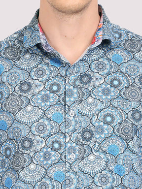 Mandala Grey Digital Printed Half Shirt - Guniaa Fashions