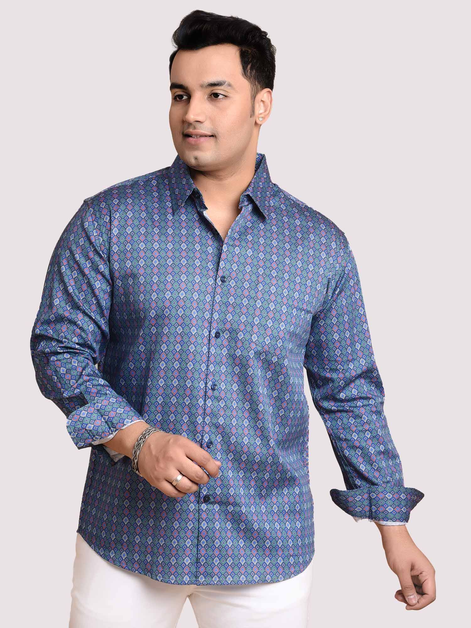 Marine Blue Mosaic Printed Cotton Full sleeve Men's Plus size - Guniaa Fashions