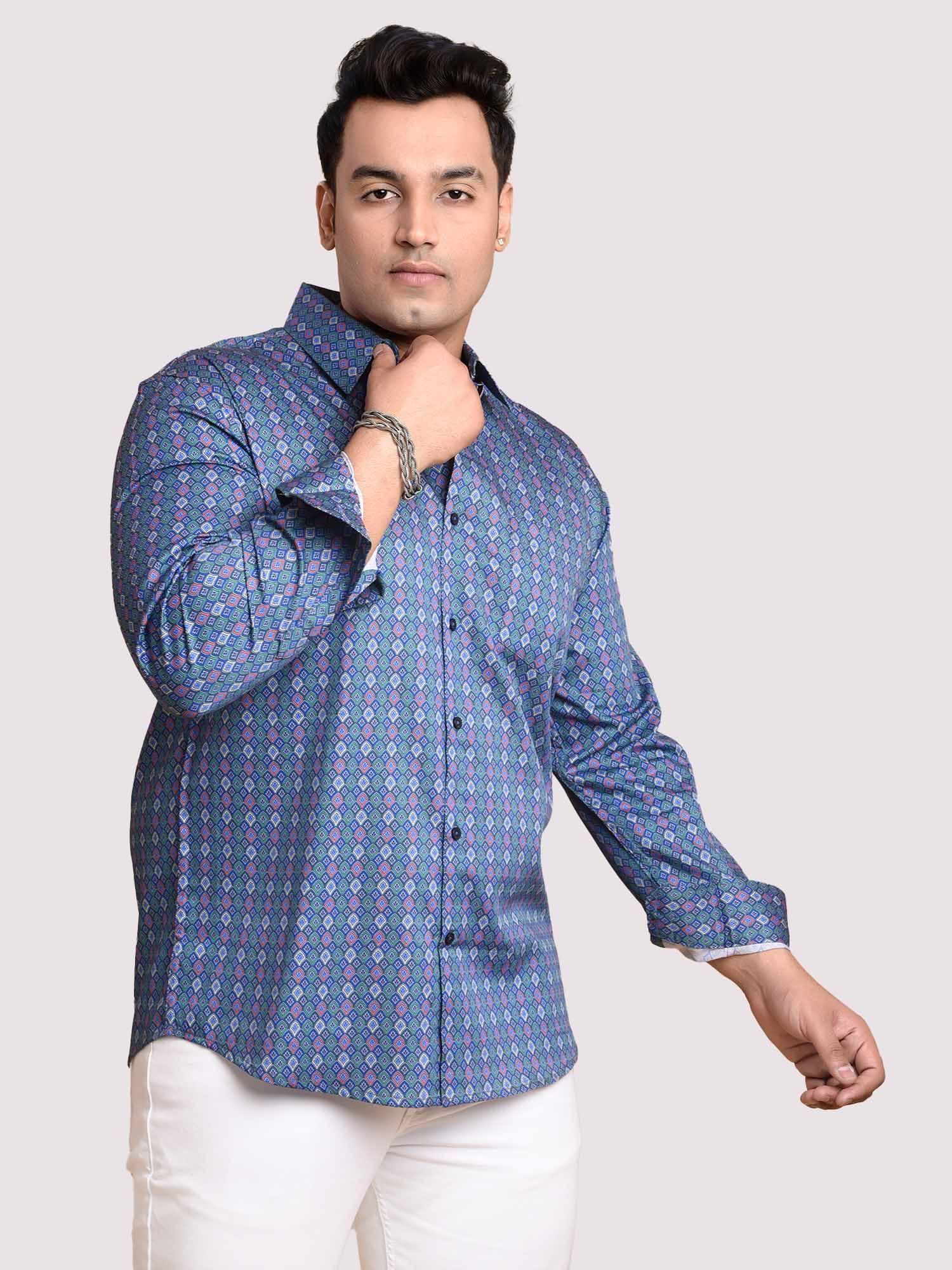 Marine Blue Mosaic Printed Cotton Full sleeve Men's Plus size - Guniaa Fashions