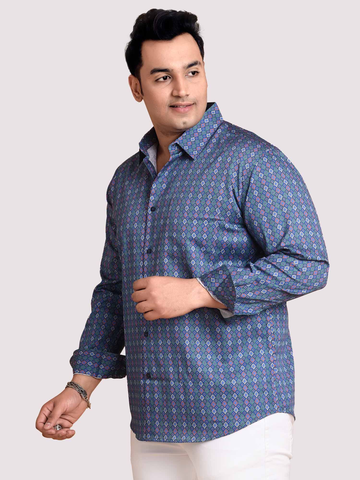 Marine Blue Mosaic Printed Cotton Full sleeve Men's Plus size - Guniaa Fashions