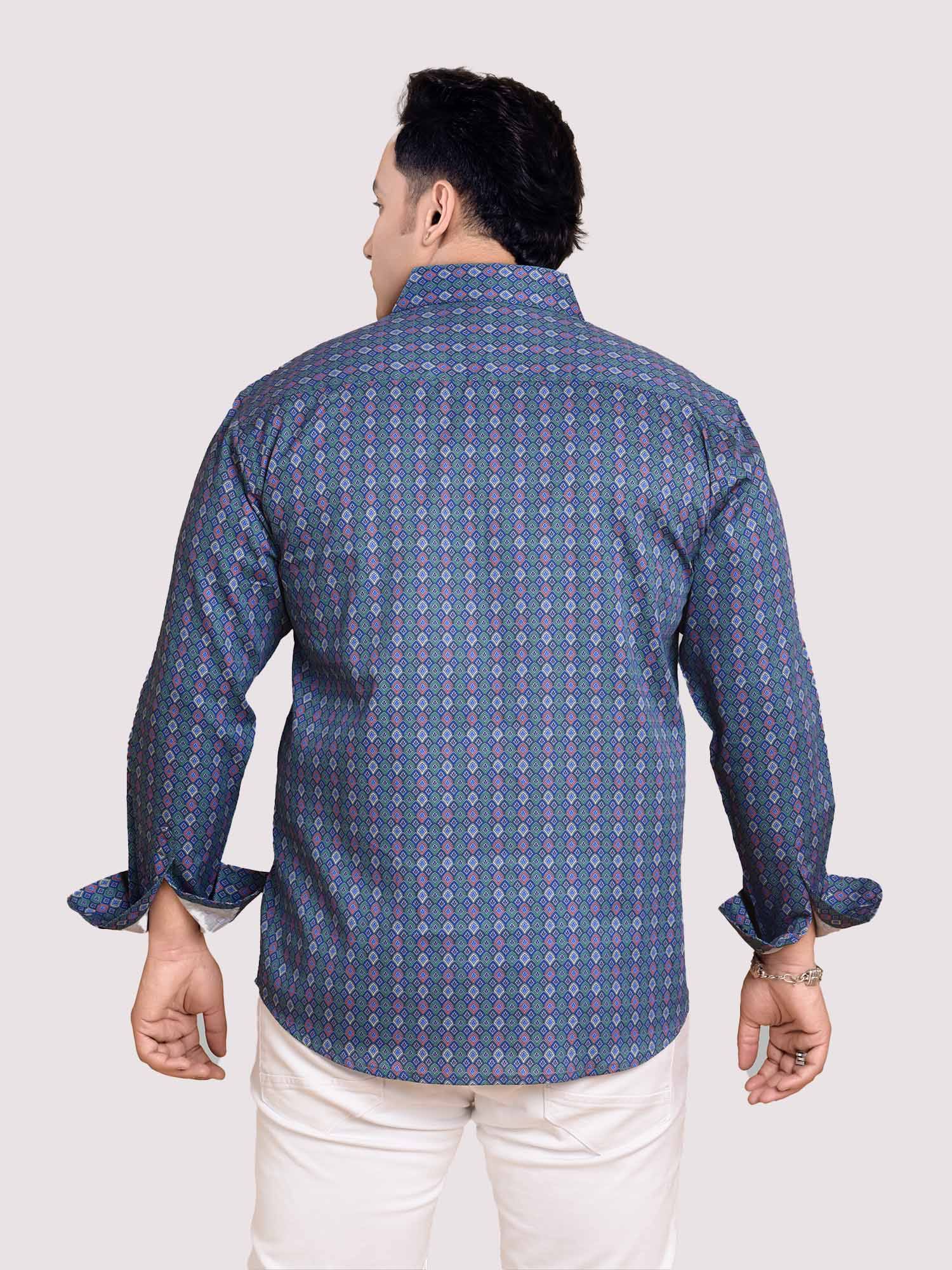 Marine Blue Mosaic Printed Cotton Full sleeve Men's Plus size - Guniaa Fashions