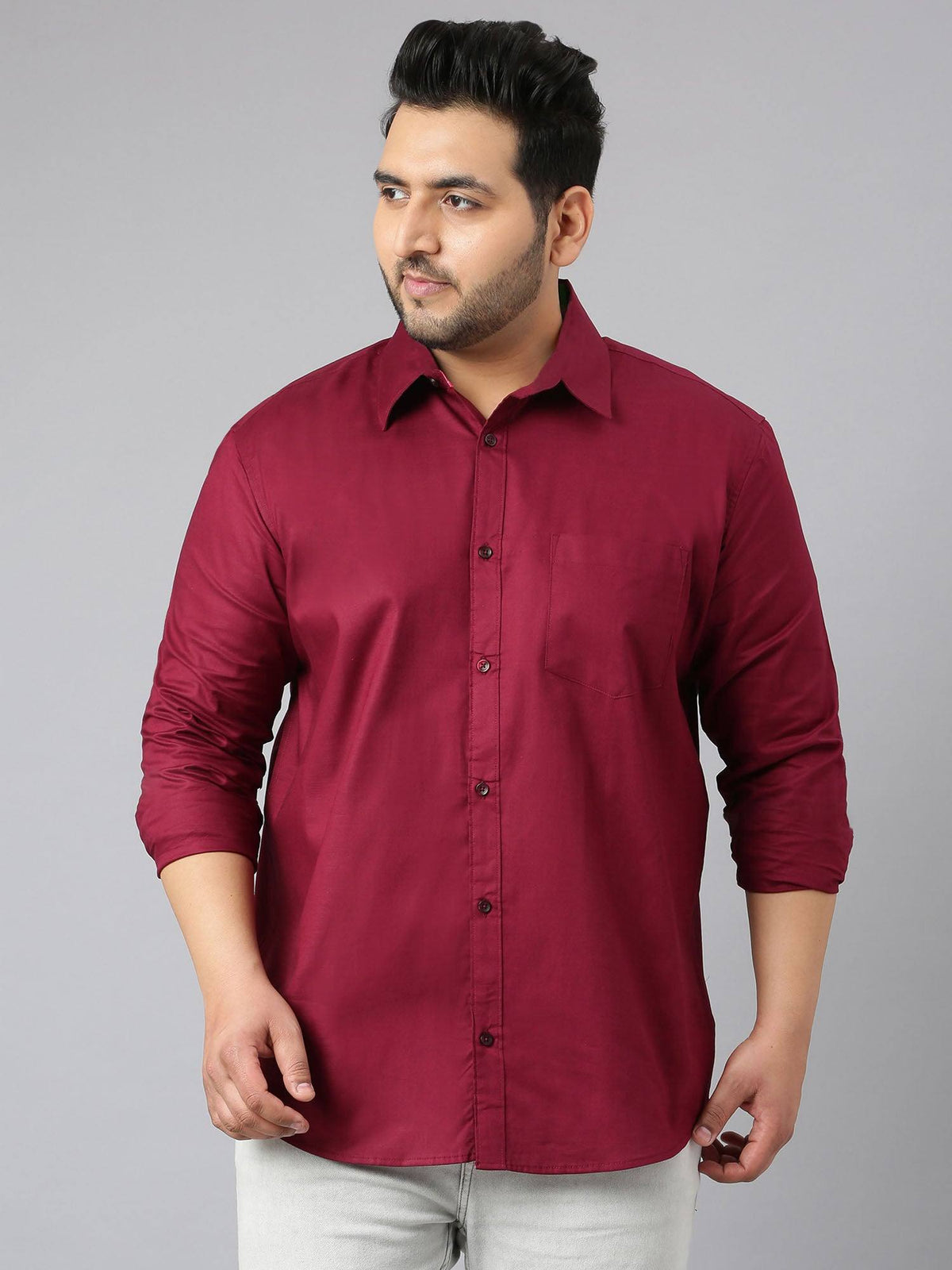 Maroon Oxford Pure Cotton Shirt Men's Plus Size - Guniaa Fashions