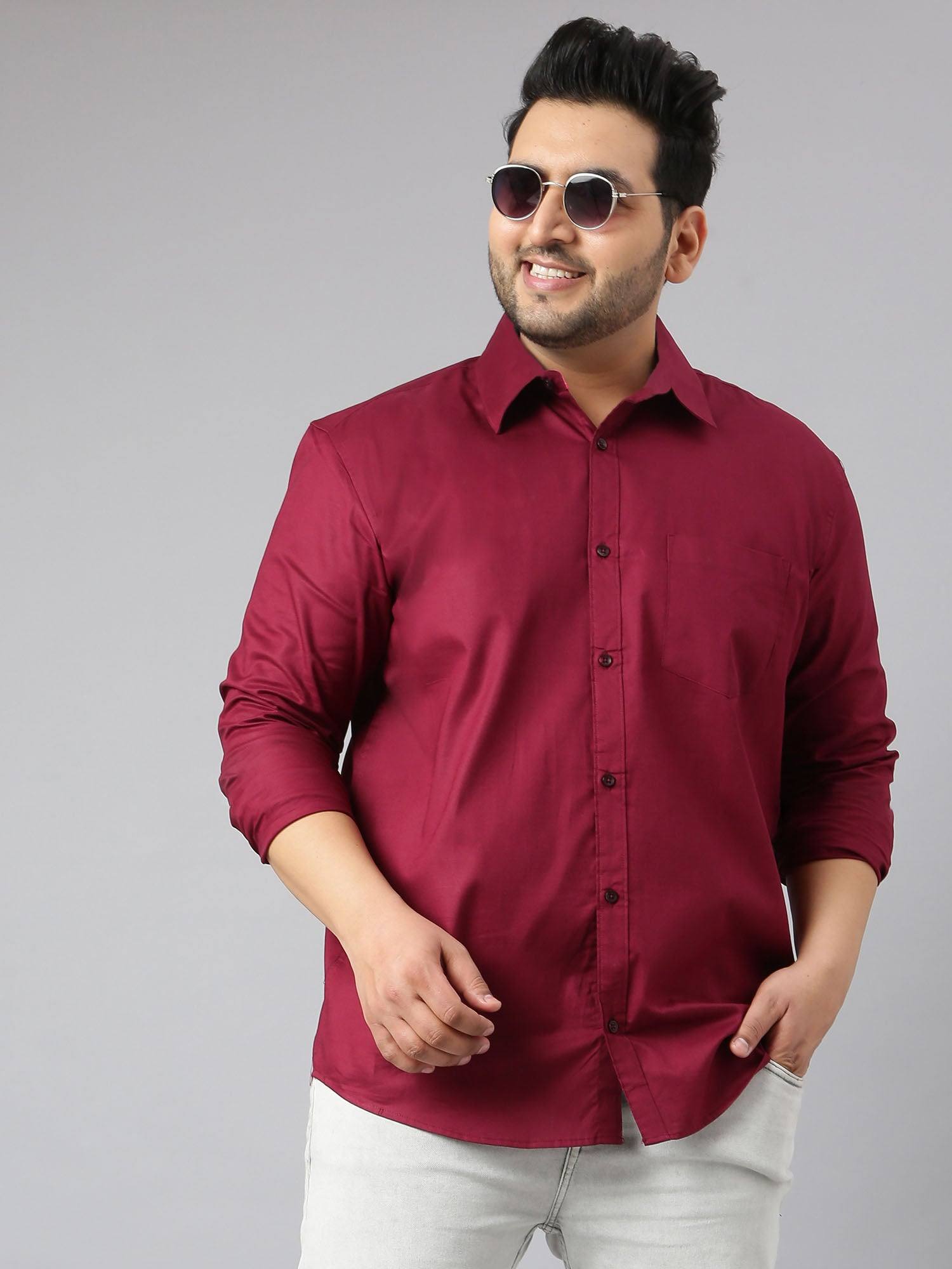 Maroon Oxford Pure Cotton Shirt Men's Plus Size - Guniaa Fashions