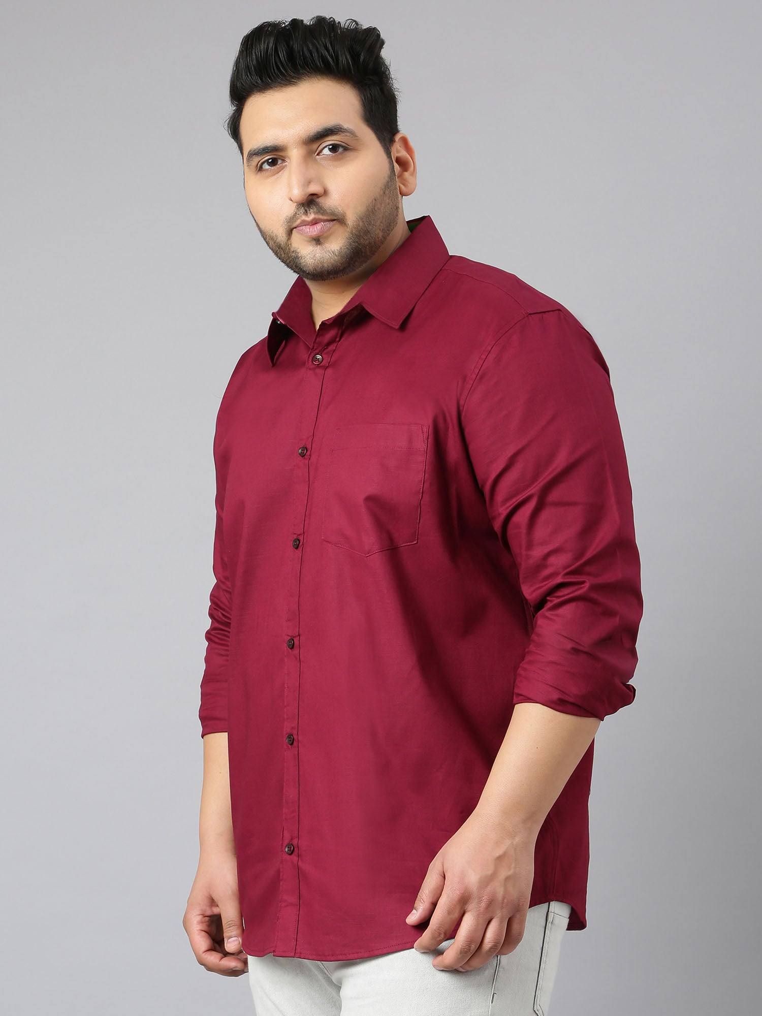 Maroon Oxford Pure Cotton Shirt Men's Plus Size - Guniaa Fashions