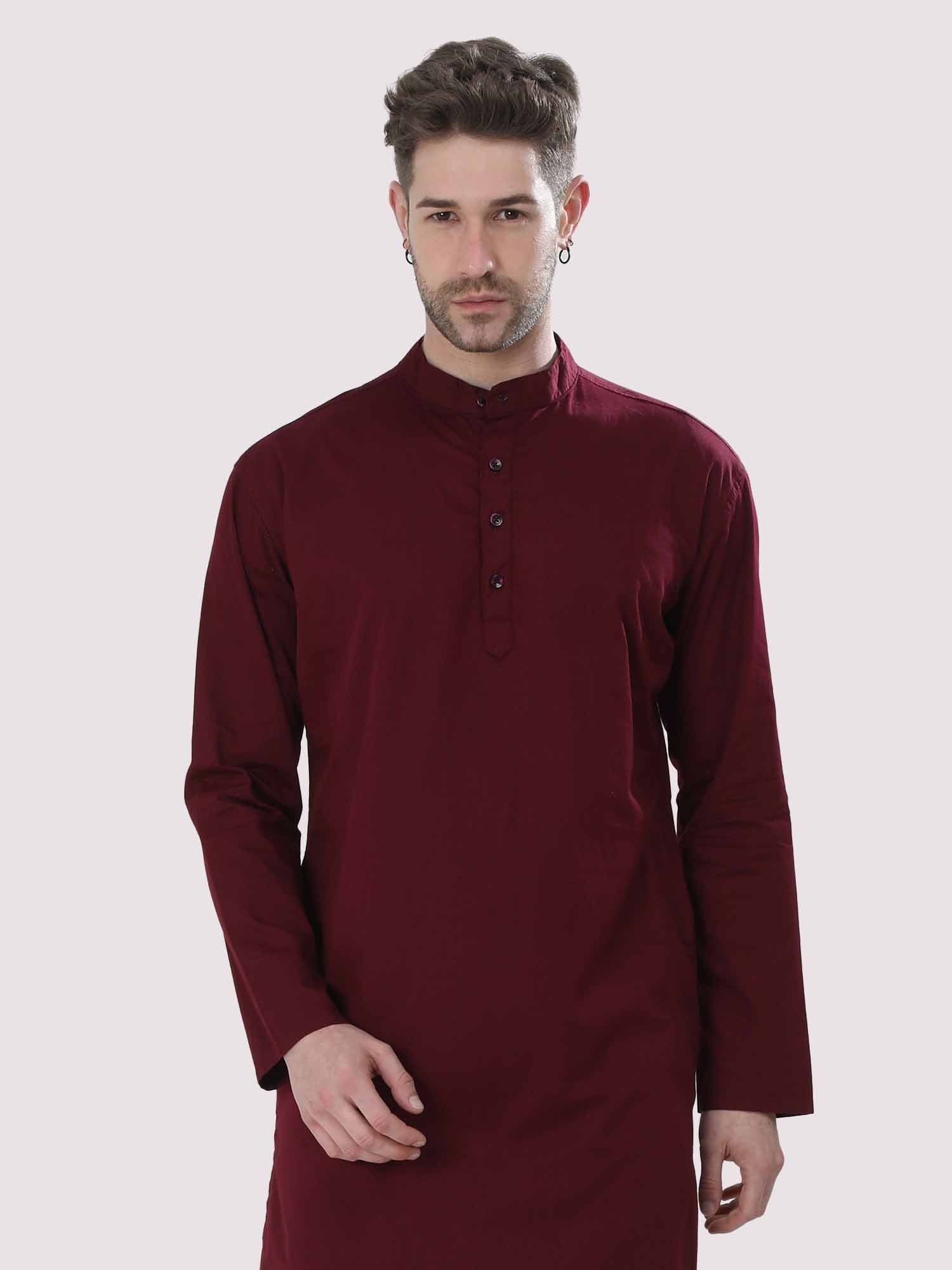 Maroon Solid Kurta Men's Plus Size - Guniaa Fashions